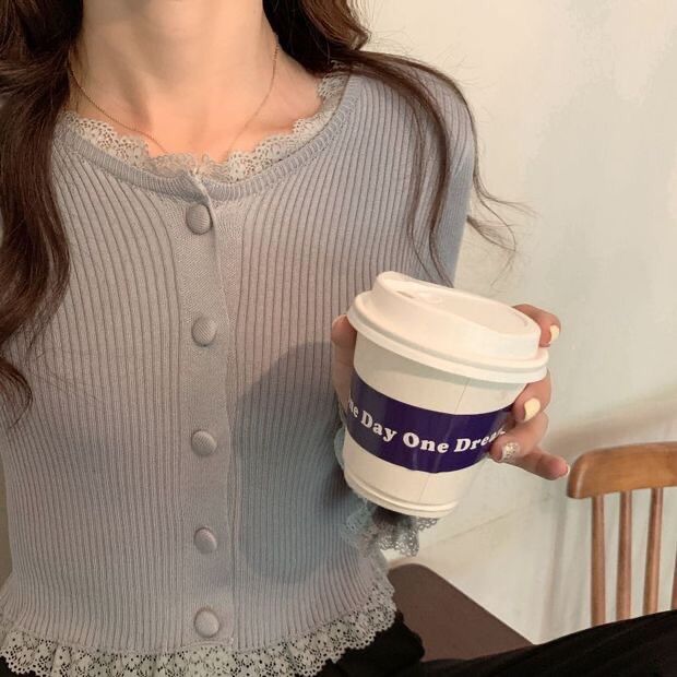 Áo cài cúc có viền ren ở tay [ ảnh thật ở cuối]