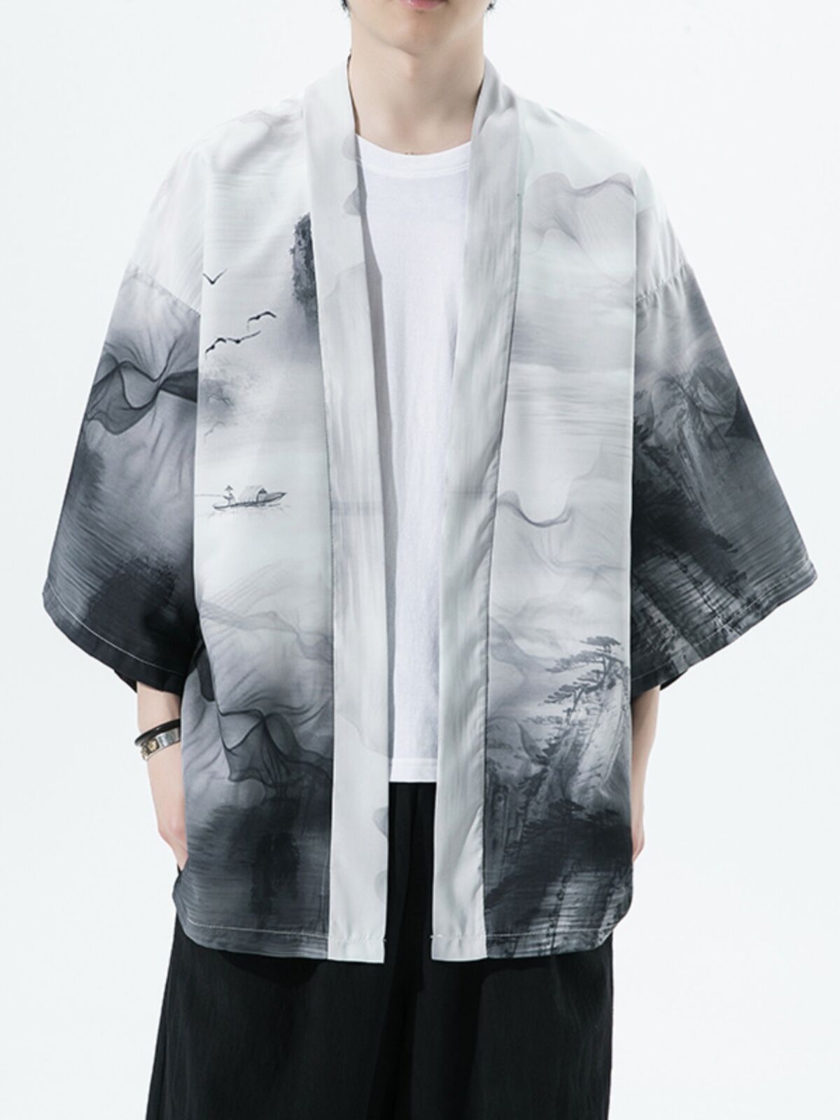 Áo Sơ Mi Nam Ice Phong Cách Trung Quốc Mới Lụa Mở Mùa Hè Áo Khoác Ngoài Màu Nước Hán Phục Trang Phục Đường Thanh Niên Phổ Biến Rộng Rãi Fit