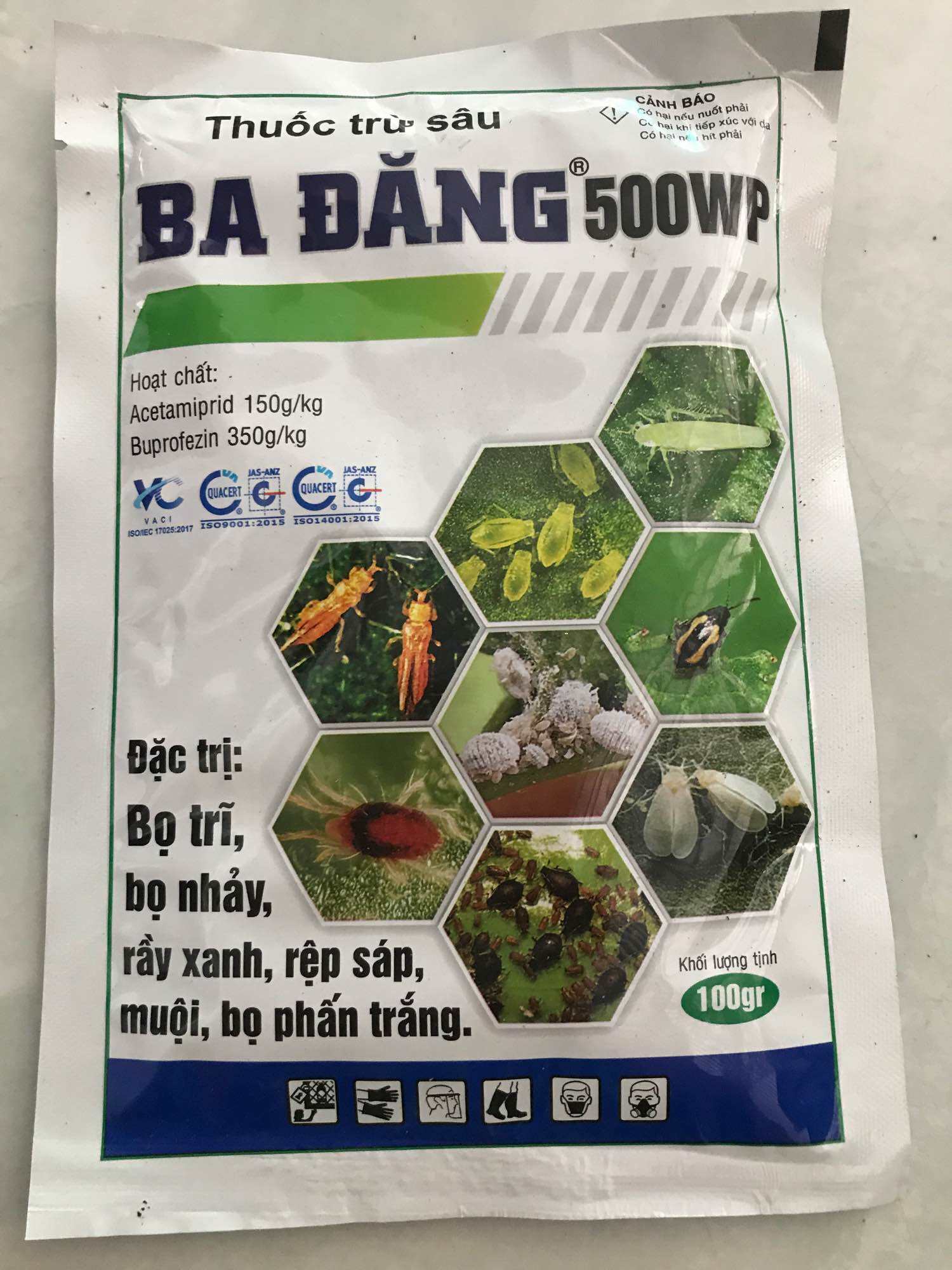 ( Thanh Phúc 64)5 gói thuốc trừ sâu BA ĐĂNG, khối lượng: 100g, trị bọ trĩ, bọ nhảy, rầy xanh, rệp sáp, muội bọ phấn trắng..,nhện đỏ hại rau màu, cây ăn quả