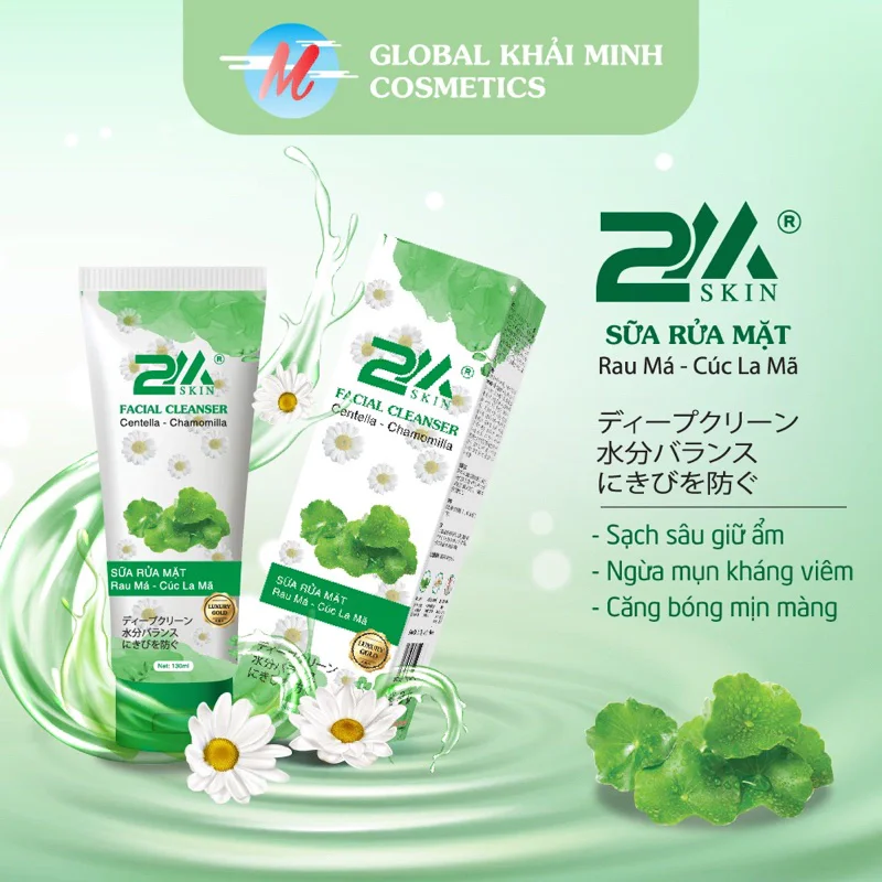 Sữa rửa mặt 2M SKIN với chiết xuất từ thảo dược Rau Má