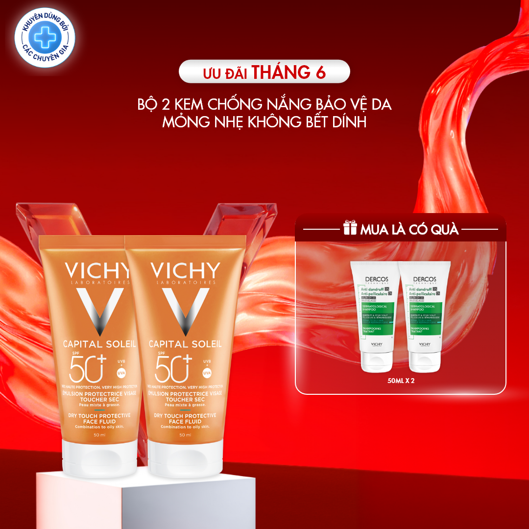 Bộ 2 kem chống nắng không gây nhờn rít Vichy Ideal Soleil Dry Touch SPF 50 Chống Tia UVA + UVB 50ml