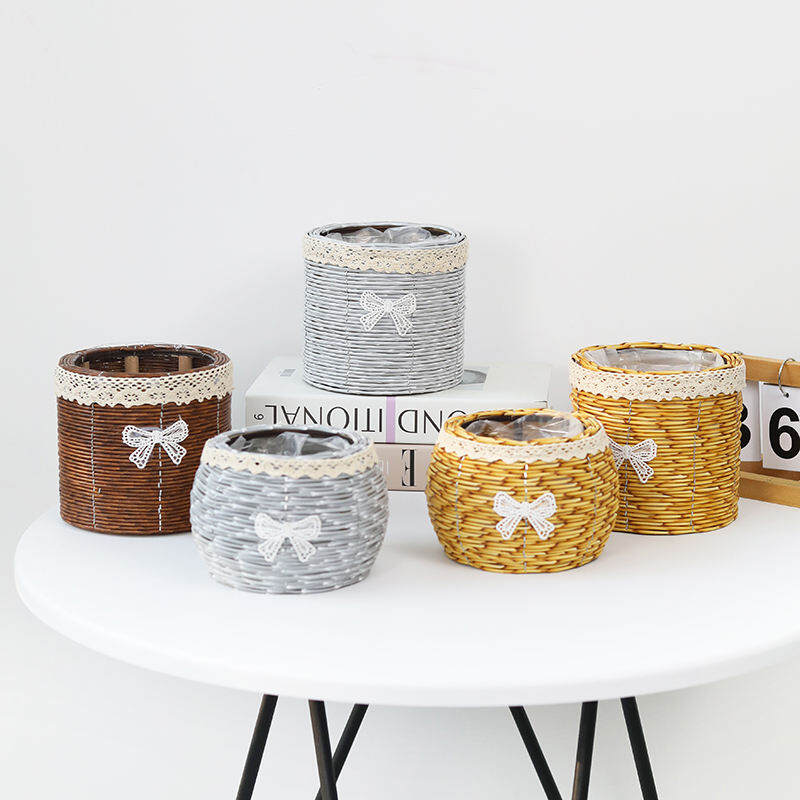 Chậu Hoa Bện Đồng Quê Chậu Cắm Hoa Hoa Tươi Nghệ Thuật Hoa Chậu Hoa Vật Trang Trí Nội Thất Giỏ Để Đồ Chậu Hoa Nơ Bướm Đan Giả Mây