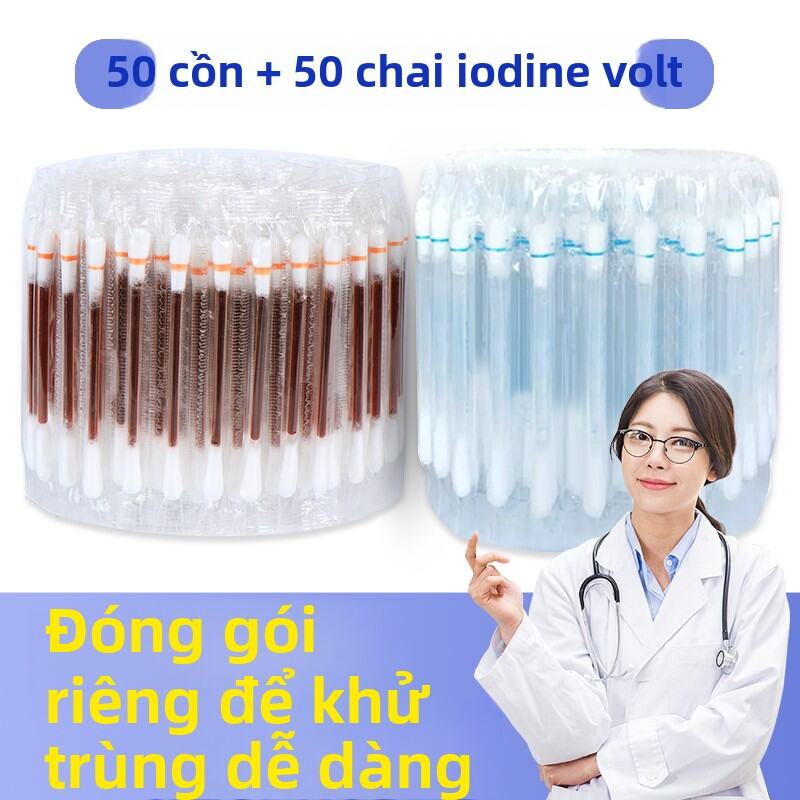 Bộ 100 Miếng Bông Tiệt Trùng Iodine Disposable Tại Nhà Bút Tiệt Trùng Iodine Bột Iodine Dung Dịch Bă