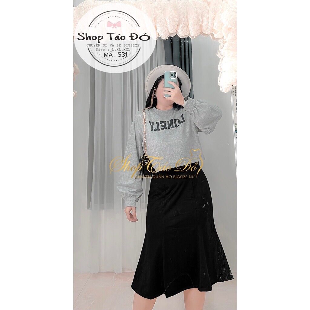 (Shop Táo Đỏ Bigsize 50kg-90kg) Set áo croptop Lonely mix chân váy đui cá dài