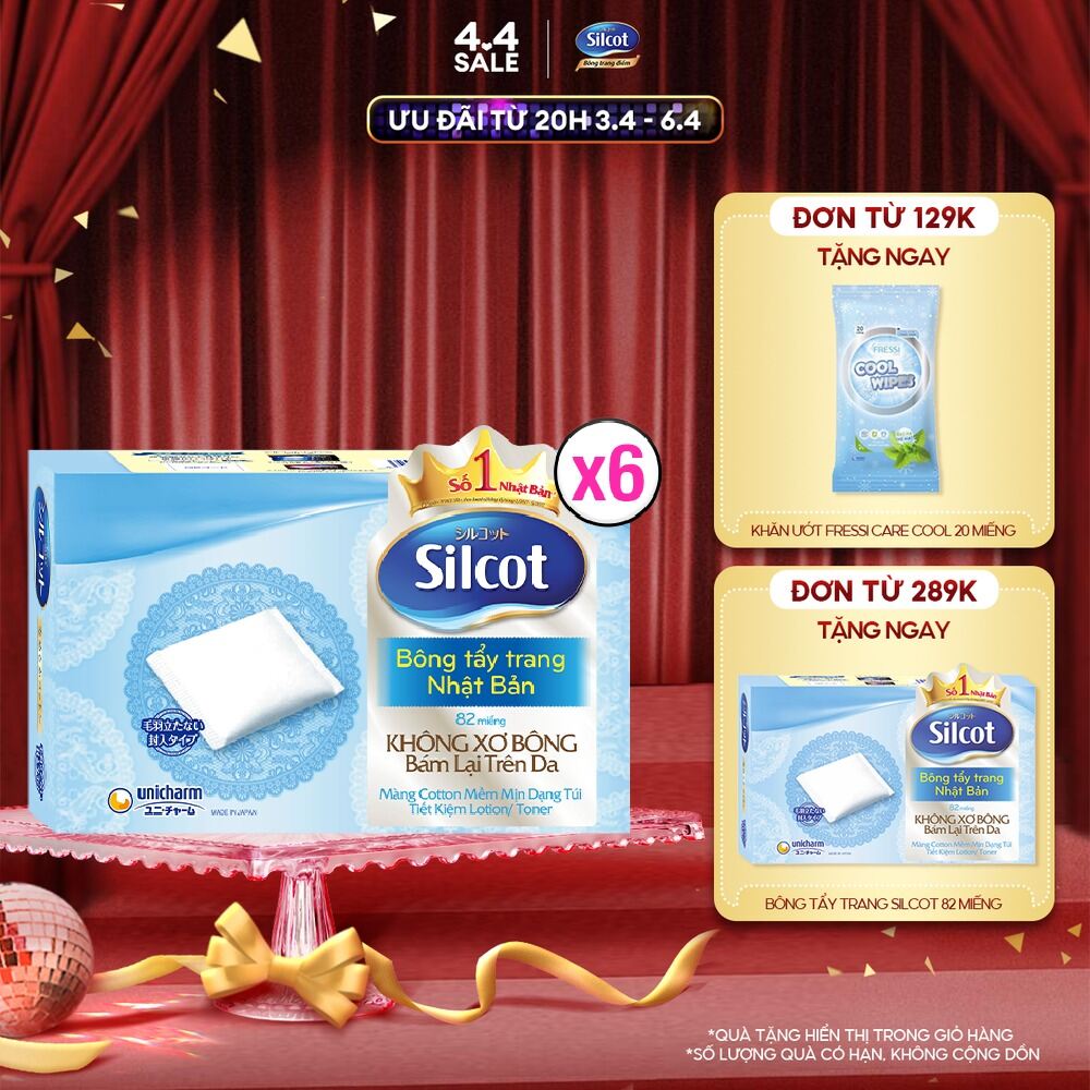 Combo 6 Hộp bông trang điểm (Bông tẩy trang) Silcot 82 miếng/hộp