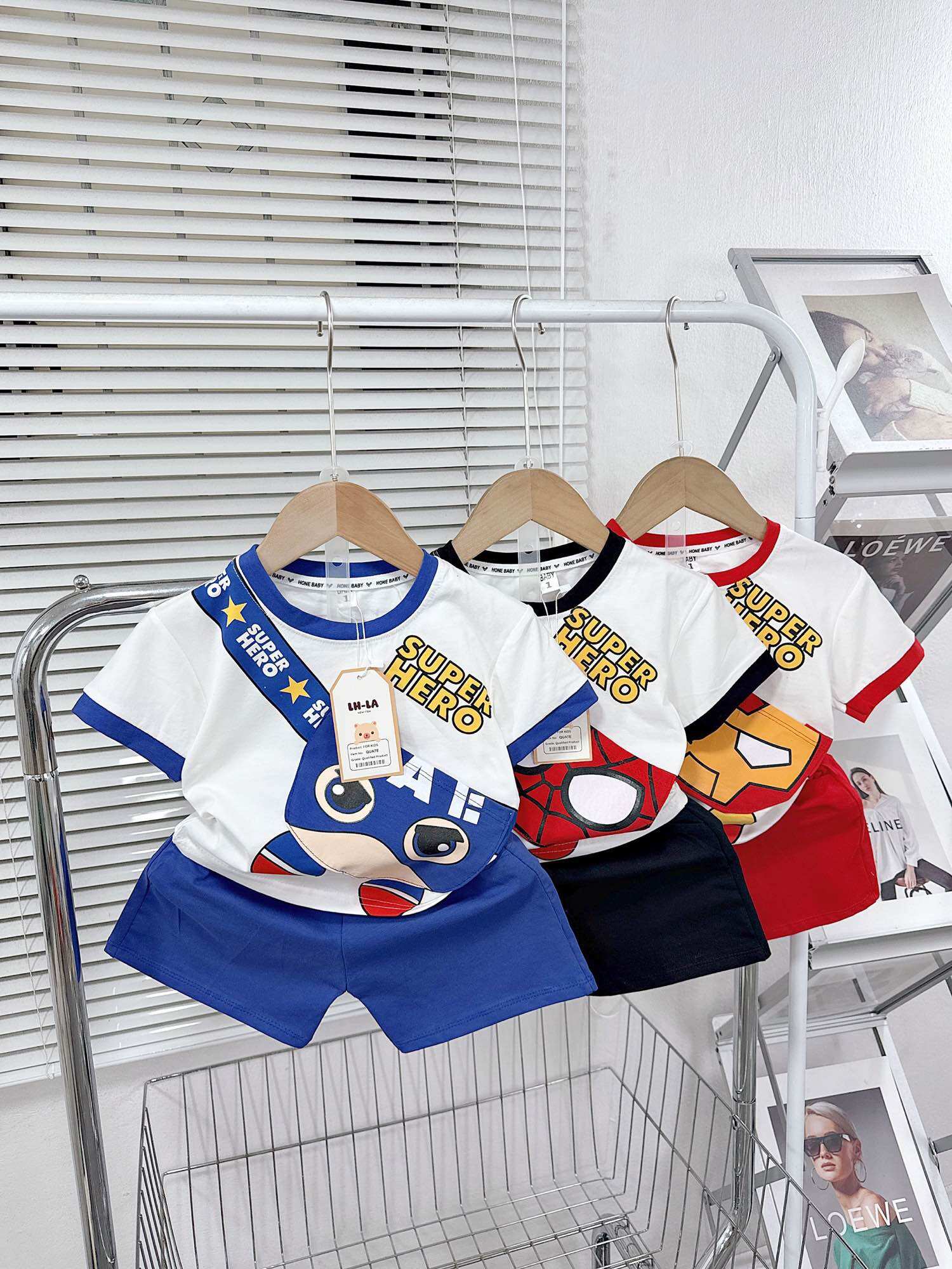 Jerry kids bộ quần áo bé trai quảng châu hình siêu nhân chất thun cotton tàu mềm mịn mát cho bé mặc đi học đi chơi