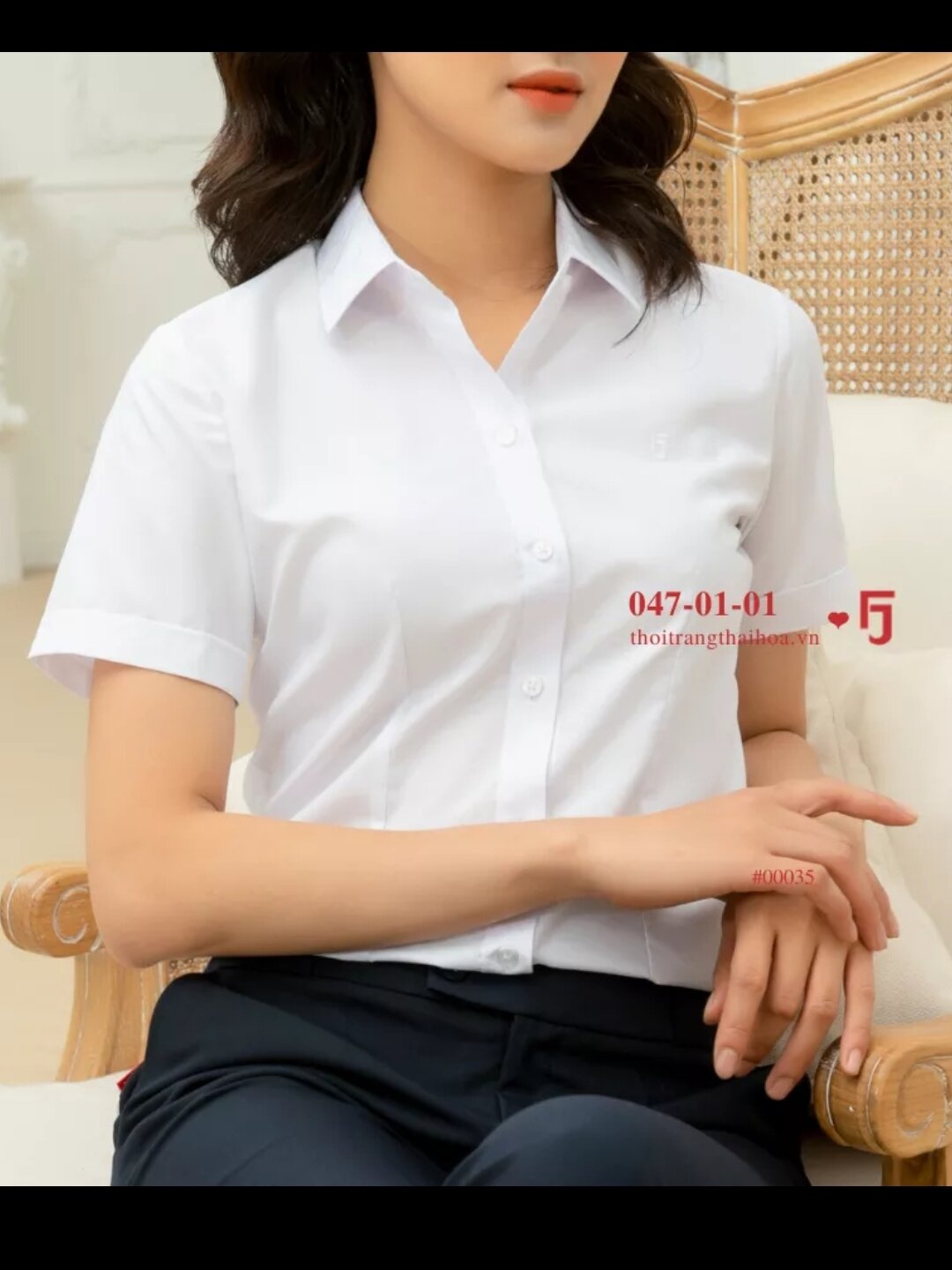 áo sơ mi nữ Thái Hòa màu trắng vải kate