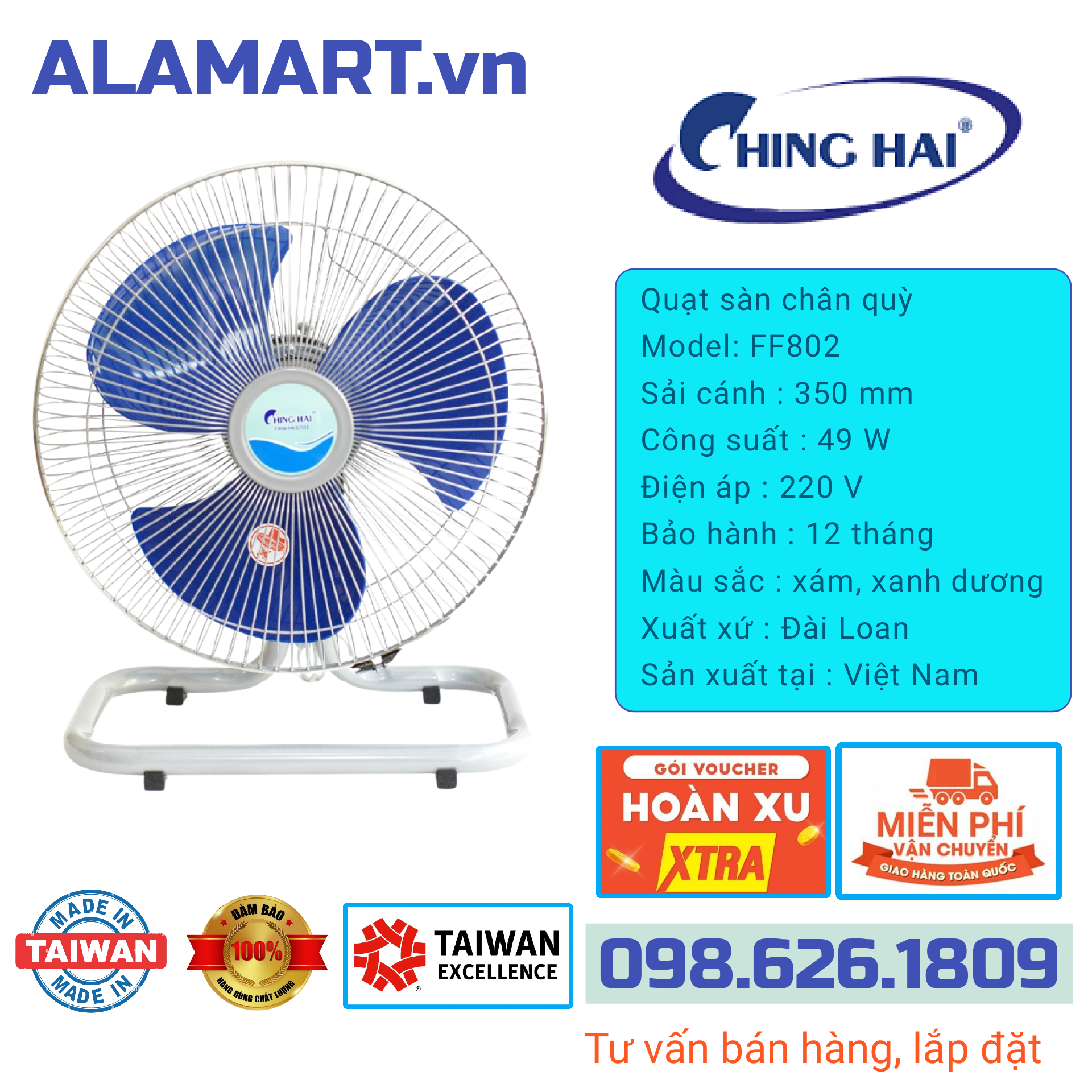 Quạt sàn chân quỳ chinghai ff802