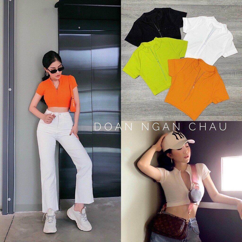[HCM]ÁO THUN CROPTOP DÂY KÉO