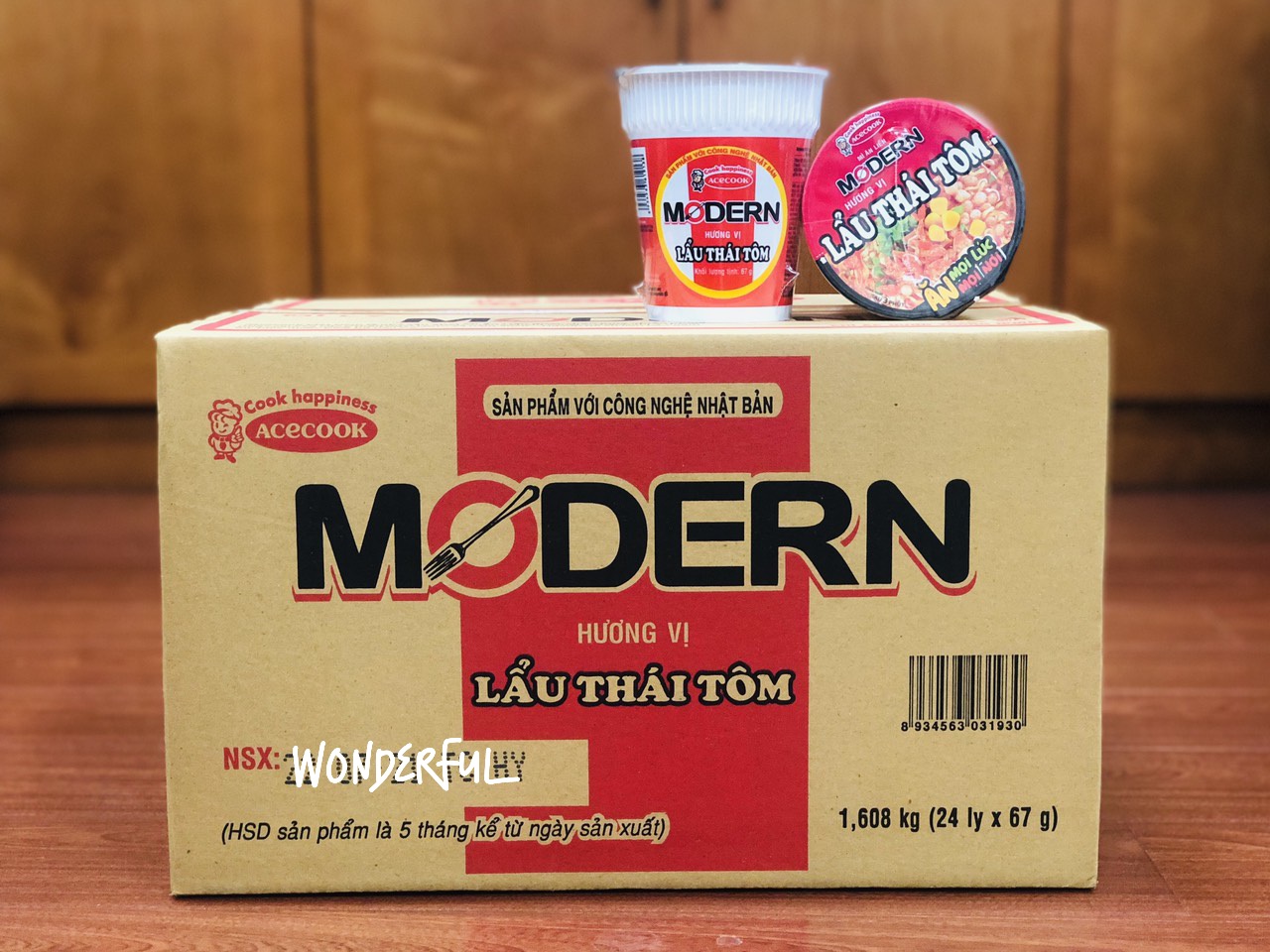 Mì Ly MODERN Hương Vị Lẩu Thái Tôm ( 24 ly × 67g )....date mới