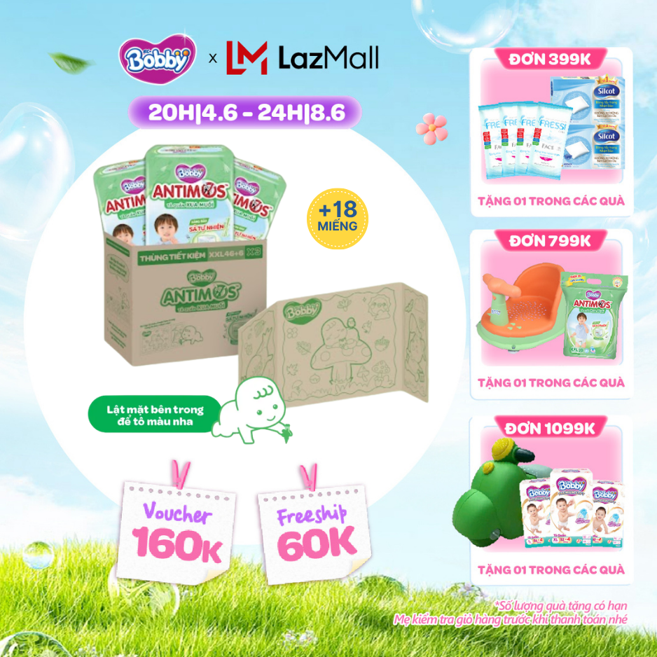 [QUÀ TẶNG HẤP DẪN TỪ 9-10.6][Thùng tiết kiệm] Combo 3 gói tã Quần Xua Muỗi Bobby Antimos – Hàng rào Sả tự nhiên Bye Muỗi 8H - XXL46+6