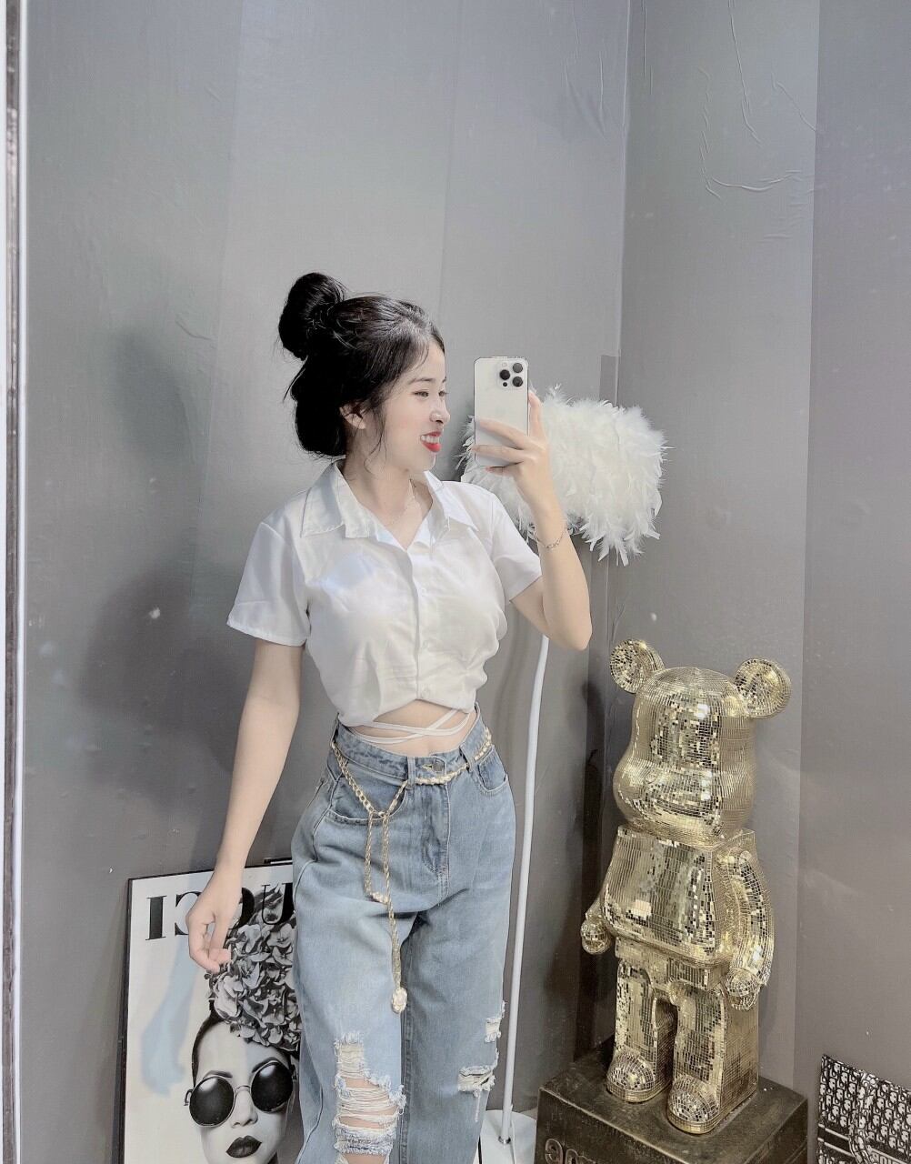 ÁO SƠ MI KIỂU DÂY QUẤN EO FORM 45KG(V1)