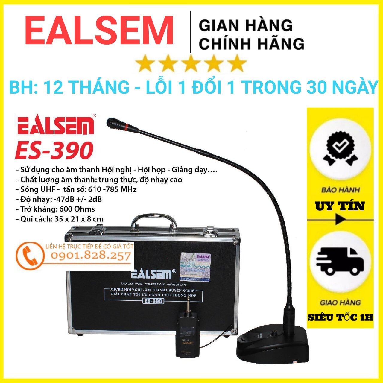 Micro hội nghị không dây ealsem es 390 cần mic dài 60cm, mic cổ ngỗng sử dụng cho phòng họp hội trường chuyên nghiệp -ealsem es-390