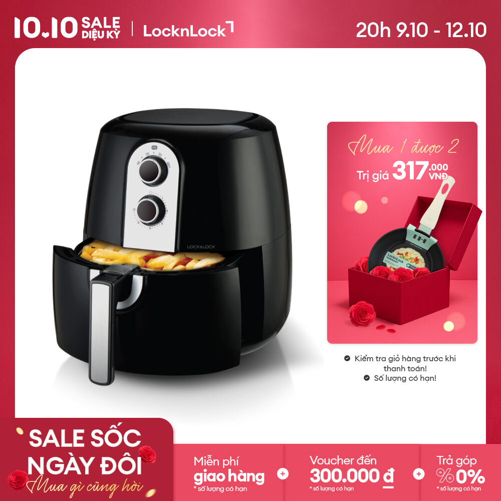 EJF151BLK Nồi chiên không dầu LocknLock Eco Fryer dung tích 52L nút cơ - Màu đen