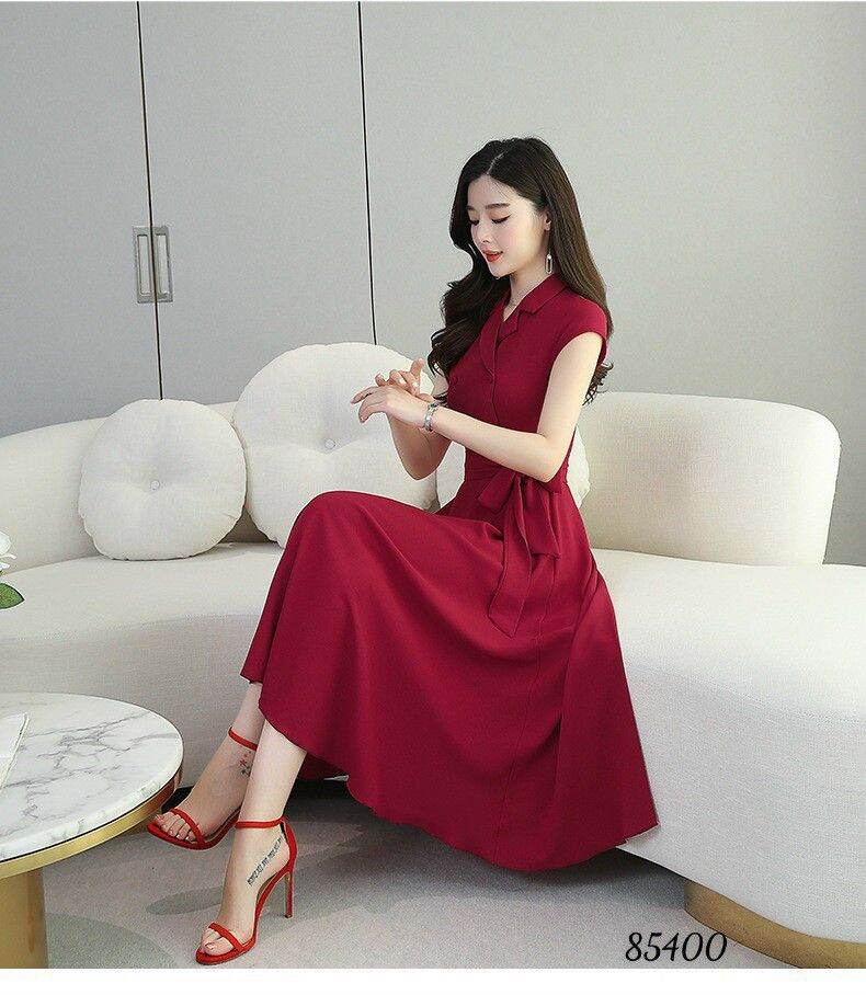 Đầm xòe dự tiệc cổ vest cột eo sang trọng