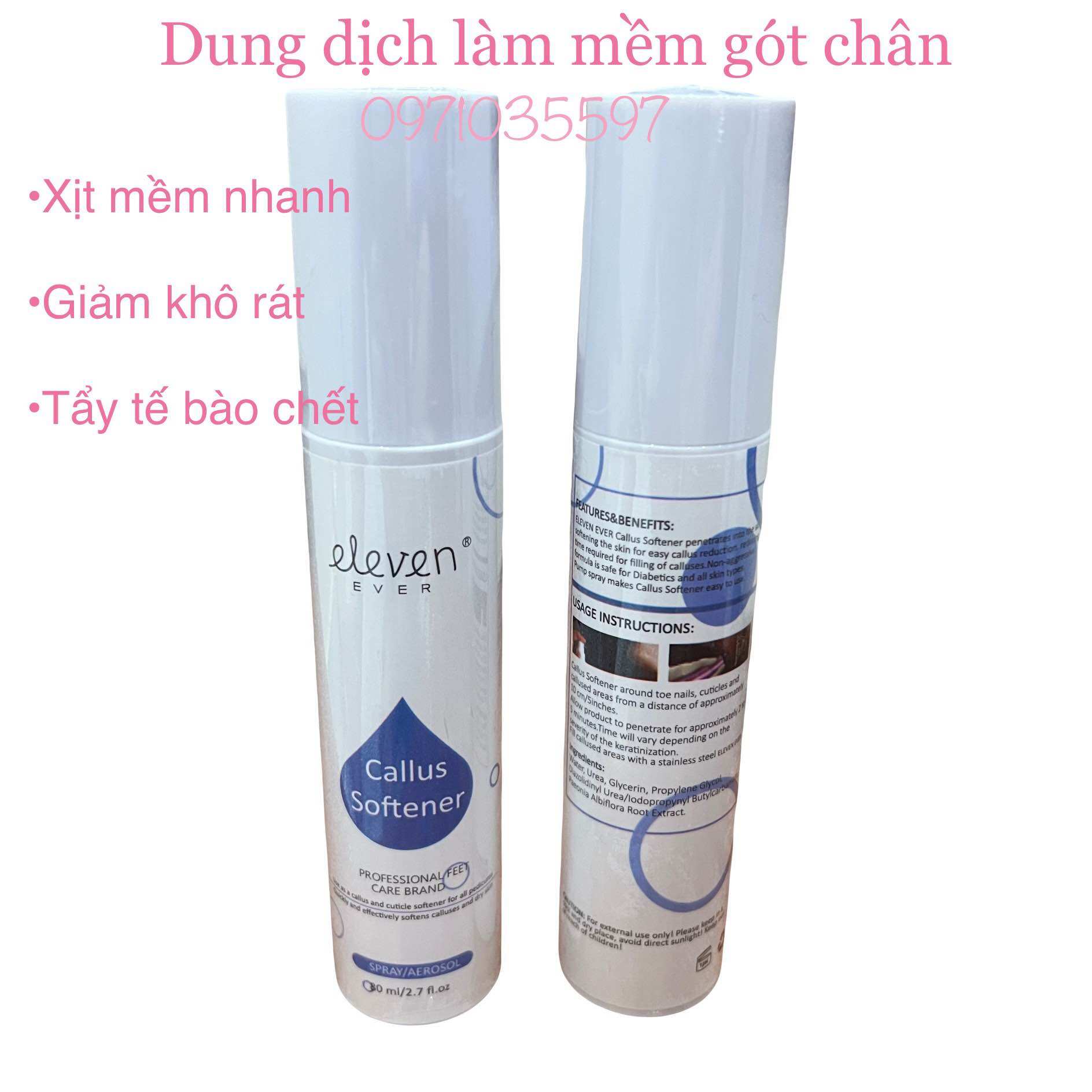 Chai Xịt, Nước Xịt Làm Mềm Da Chà Gót Chân Eleven Sử dụng trước khi chà gót giúp làm mềm da nhanh chóng và hiệu quả