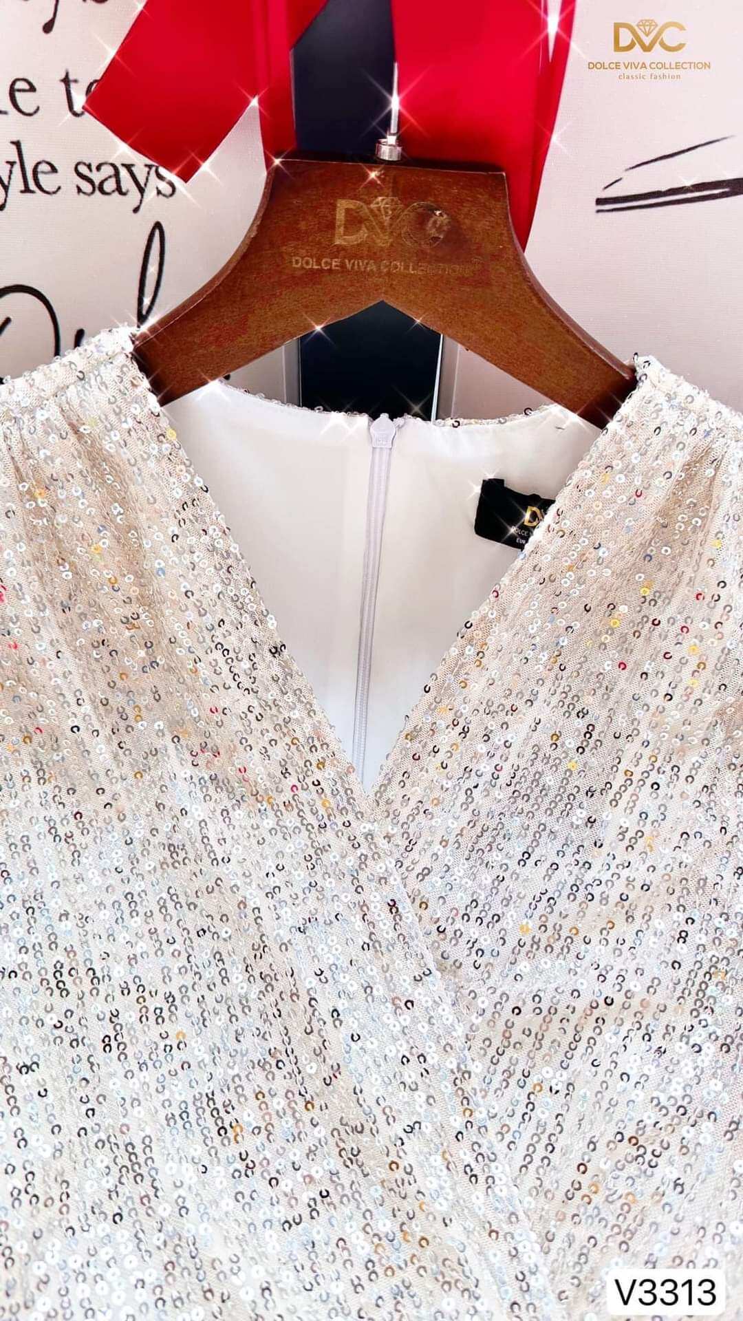 V3313 VÁY BODY KIM SA ÁNH BẠC ĐỔ TÀ