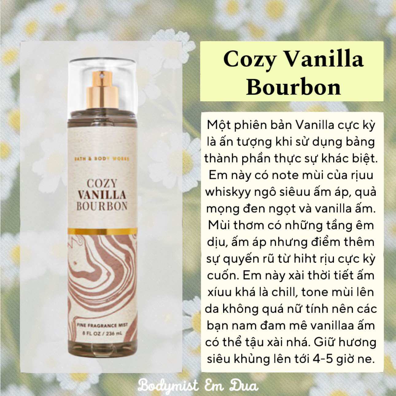Xịt thơm toàn thân - cozy vanilla bourbon - bodymist em dứa