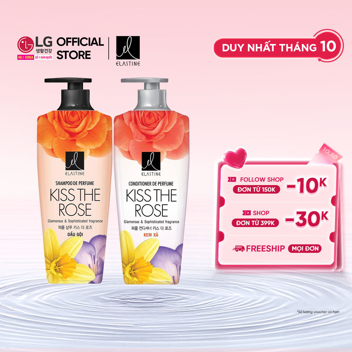 [LG Daily Beauty Official] Bộ đôi Dầu gội xả Elastine De Perfume hương nước hoa Kiss the rose 600ml x2