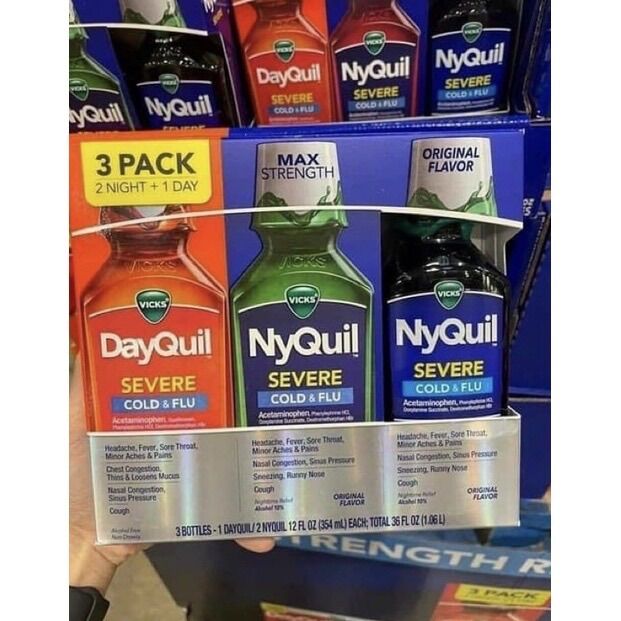 Set 3 chai siro vicks dayquil & nyquil cold & flu severe 1.06l