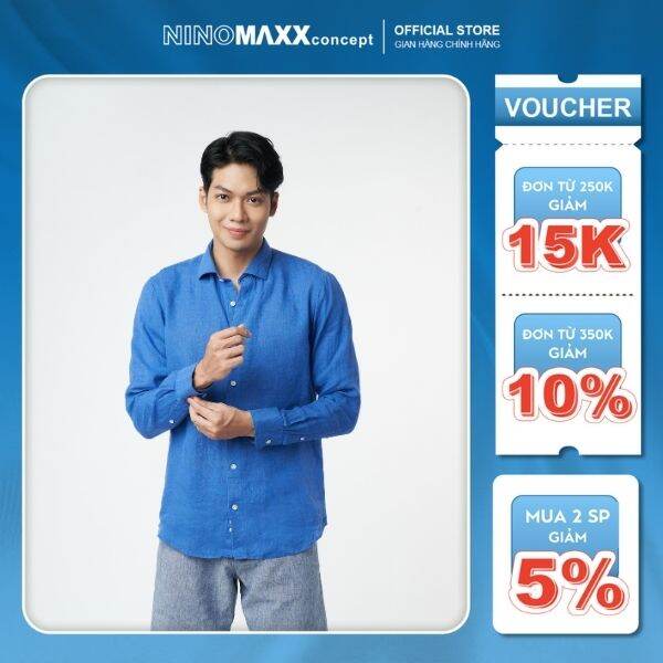 Ninomaxx áo sơ mi linen basic nam tay dài 2203042