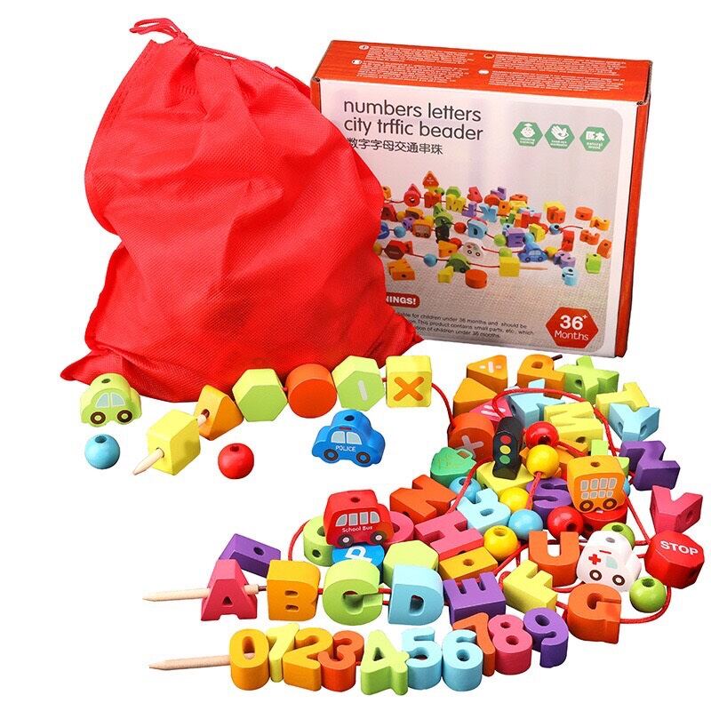 Đồ chơi trẻ em, đồ chơi rèn luyện kỹ năng, đồ chơi montessori xâu hạt gỗ 75 chi tiết chất liệu gỗ cao cấp