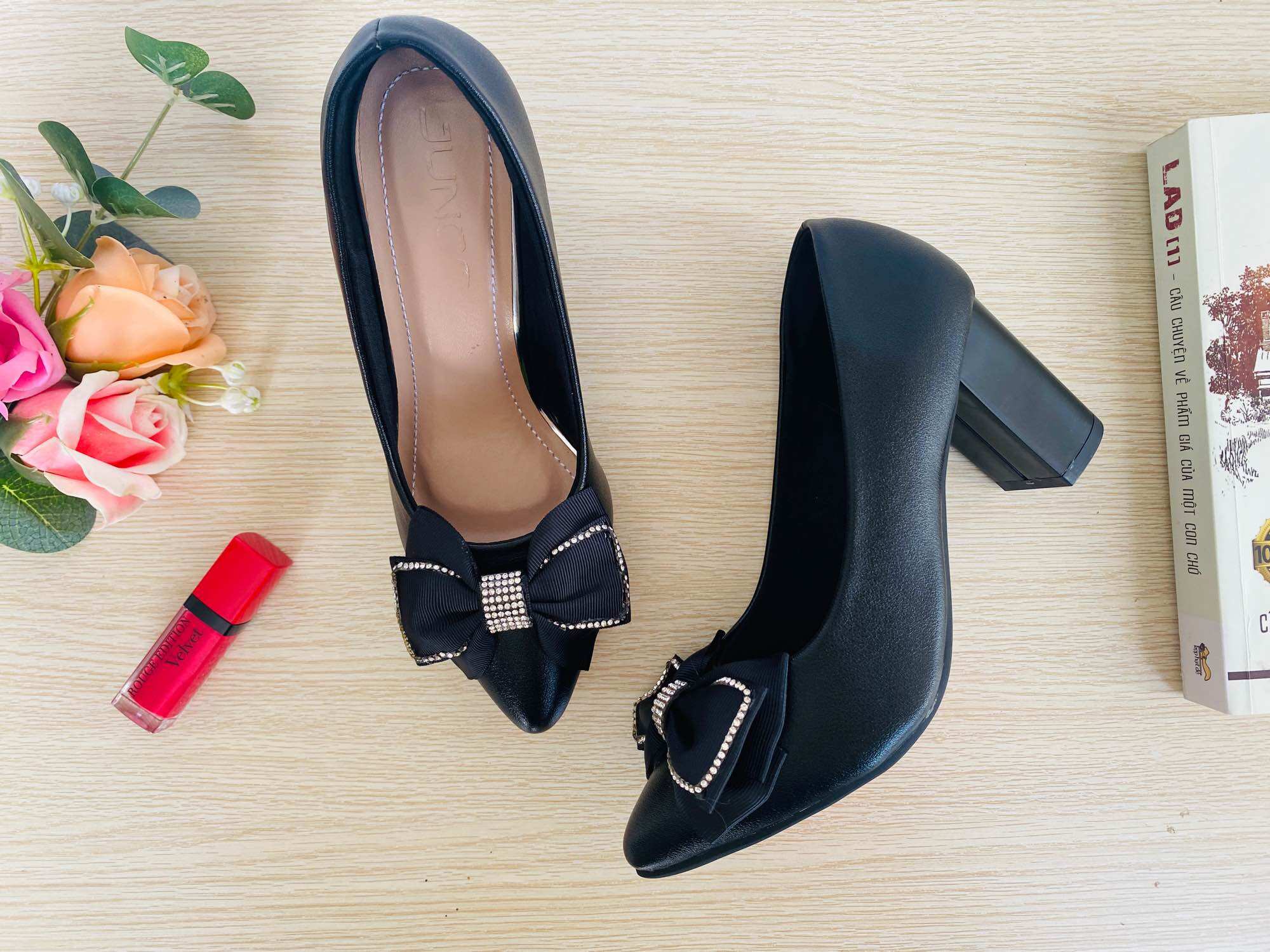 Giày cao gót 7p đính nơ siêu rẻ