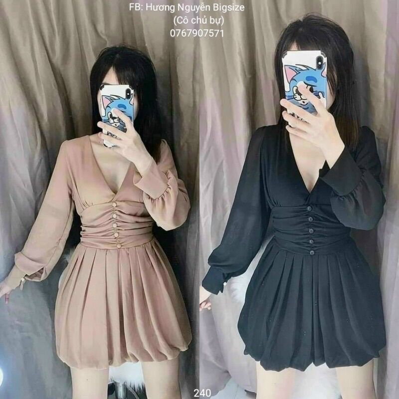 55-90kg Bigsize ĐẦM CỔ TIM XẾP LY