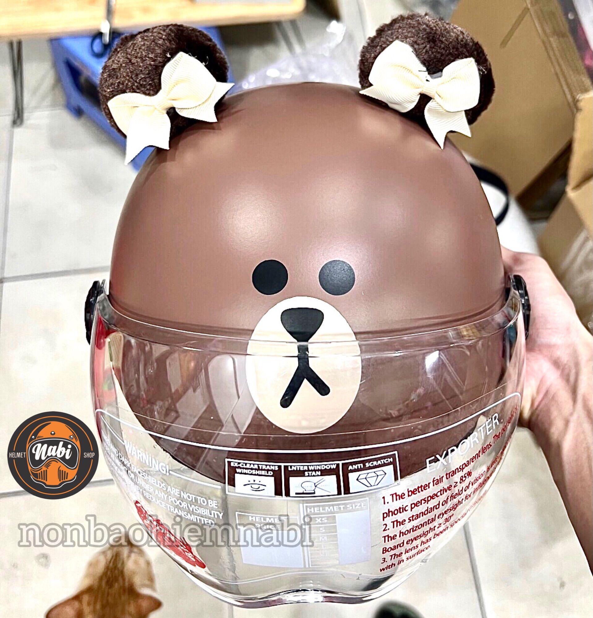 Mũ bảo hiểm gấu brown tặng tai kèm kính dễ thương 🐻 siêu siêu dễ thương