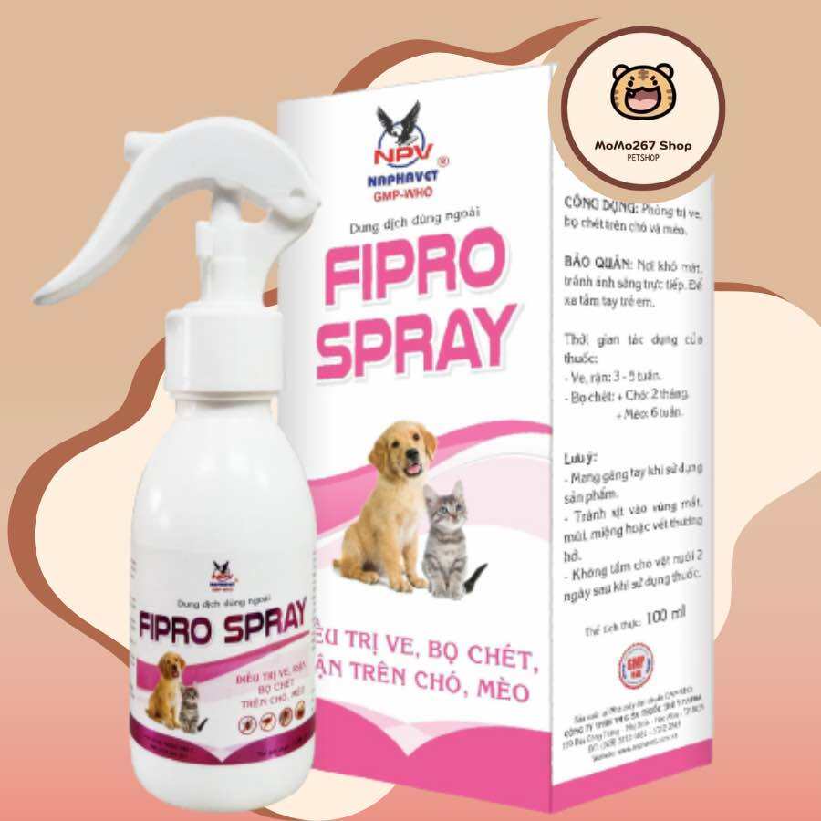 FIPRO SPRAY 100ml - Chai xịt ve, rận, bọ chét cho chó mèo