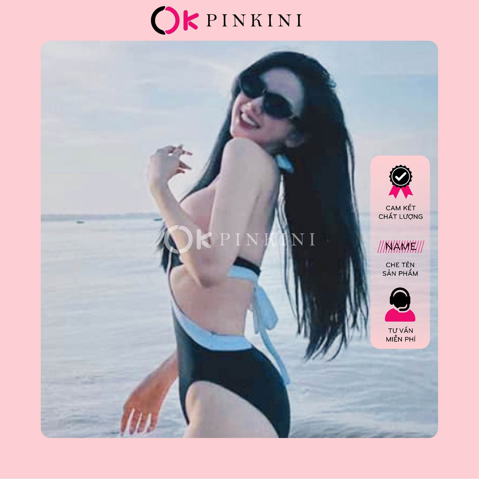 Bikini 1 Mảnh Áo Gọng Khoét Eo Viền Trắng (Ảnh Thật)