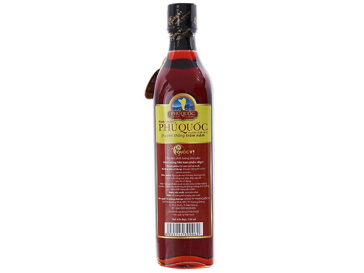 2 CHAI NƯỚC MẮM PHÚ QUỐC QUỐC VỊ 520 ml- 40 độ đạm.