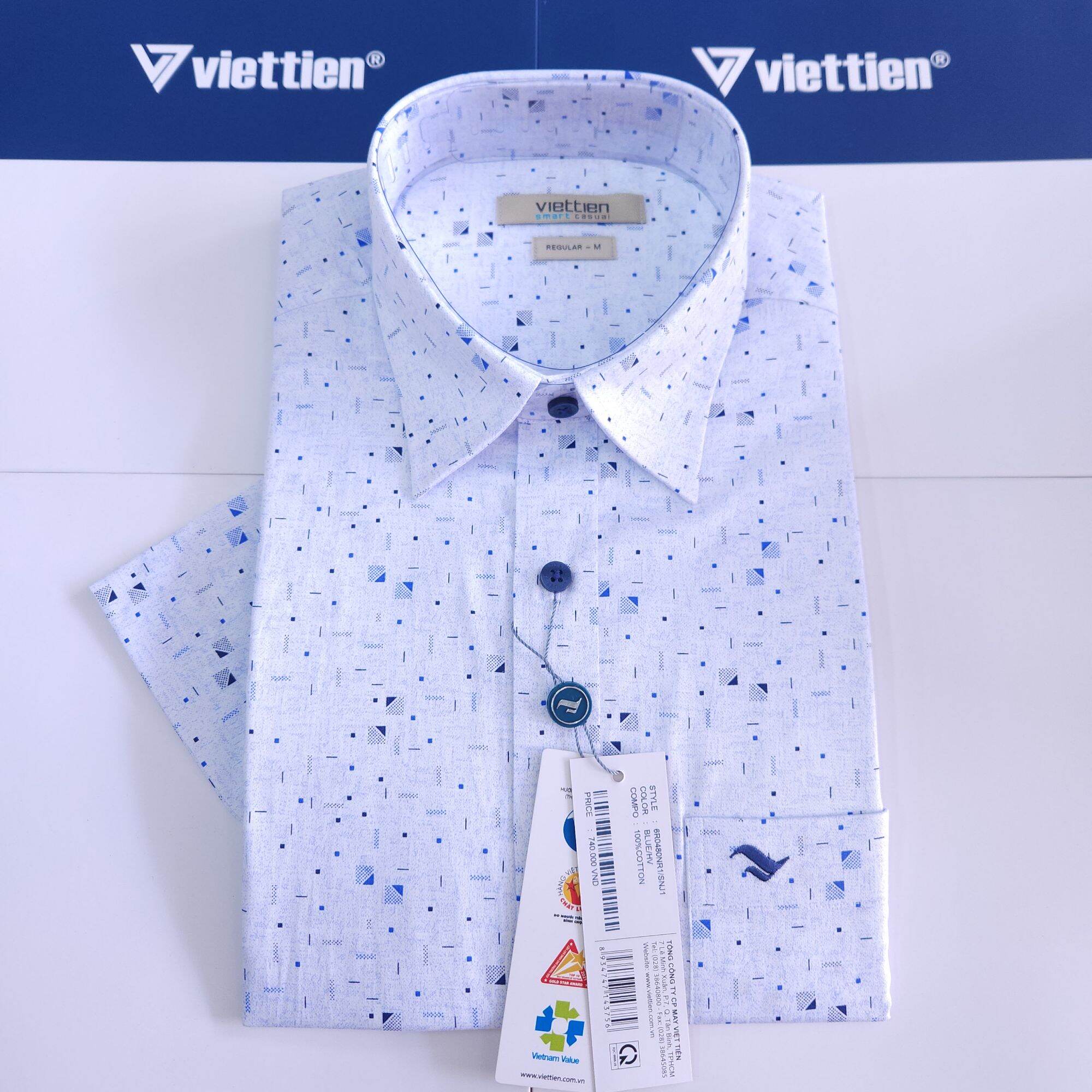 Áo sơ mi nam tay ngắn vạt ngang Việt Tiến 6R0480