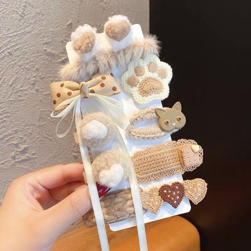 set kẹp tóc cột tóc thỏ lông dễ thương phong cách hàn quốc