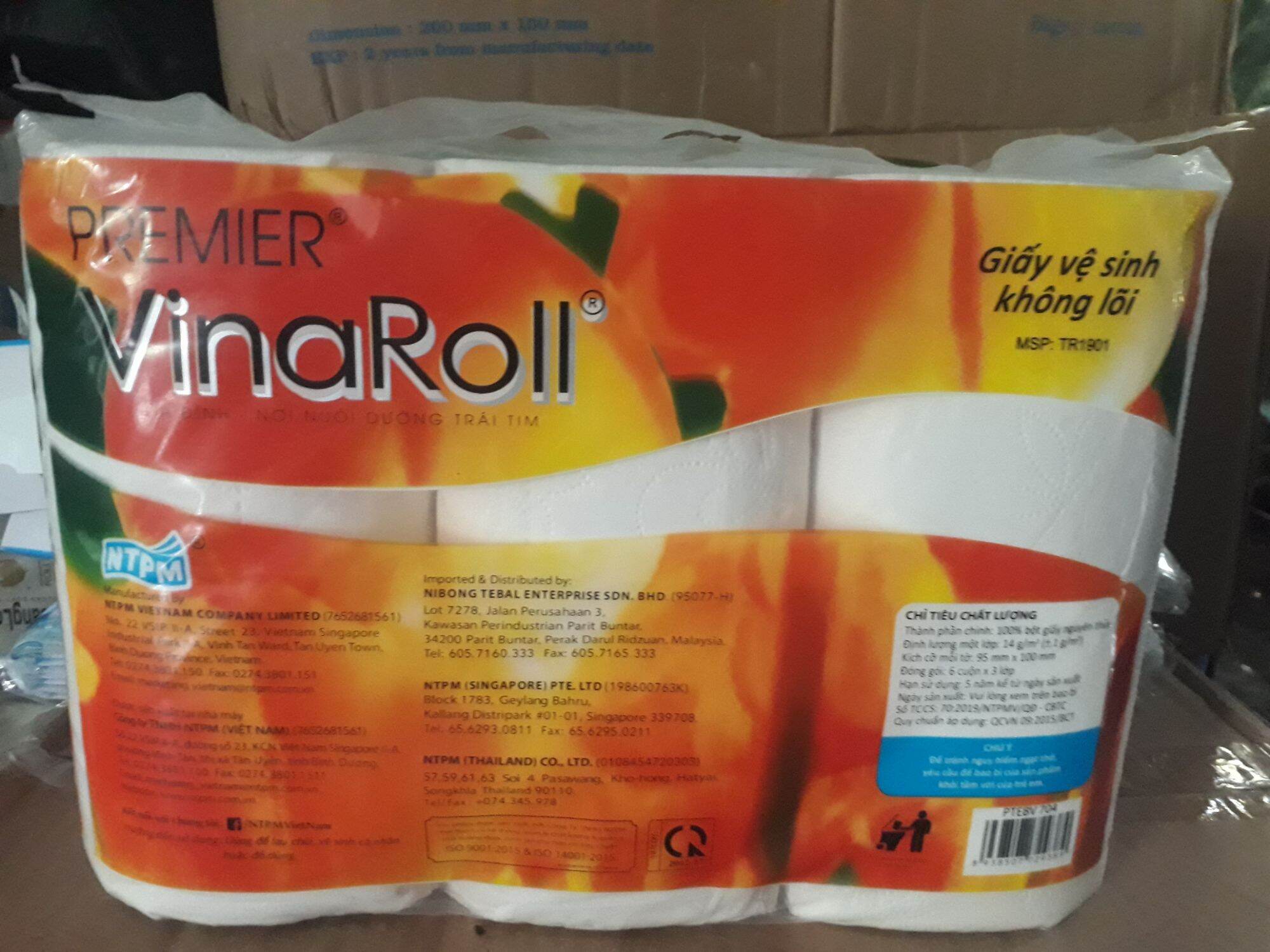 5 Cây Giấy VINAROLL , 6 CUỘN × 3 LỚP ( GIẤY VỆ SINH KHÔNG LỖI )