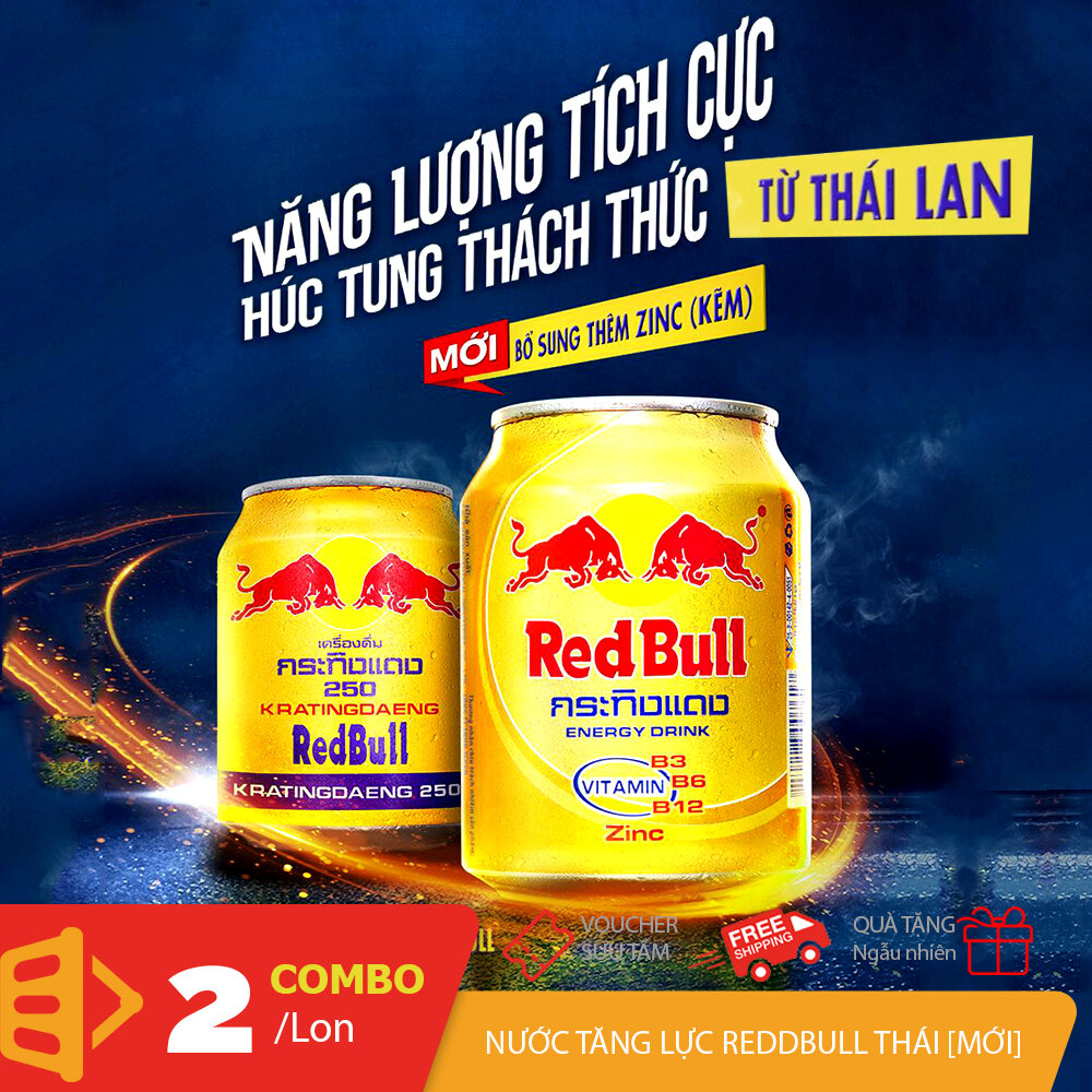 Combo 2 lon nước tăng lực RedBull Thái 250ml bổ sung thêm Zinic kẽm và vitamin