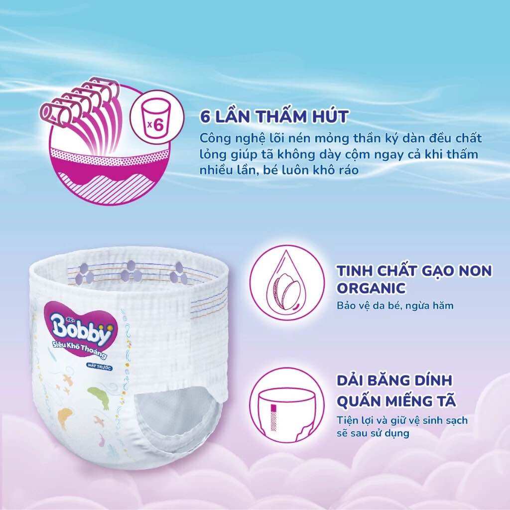 freeship] Tã/bỉm quần Bobby 3mm Gạo non Organic XL84+8