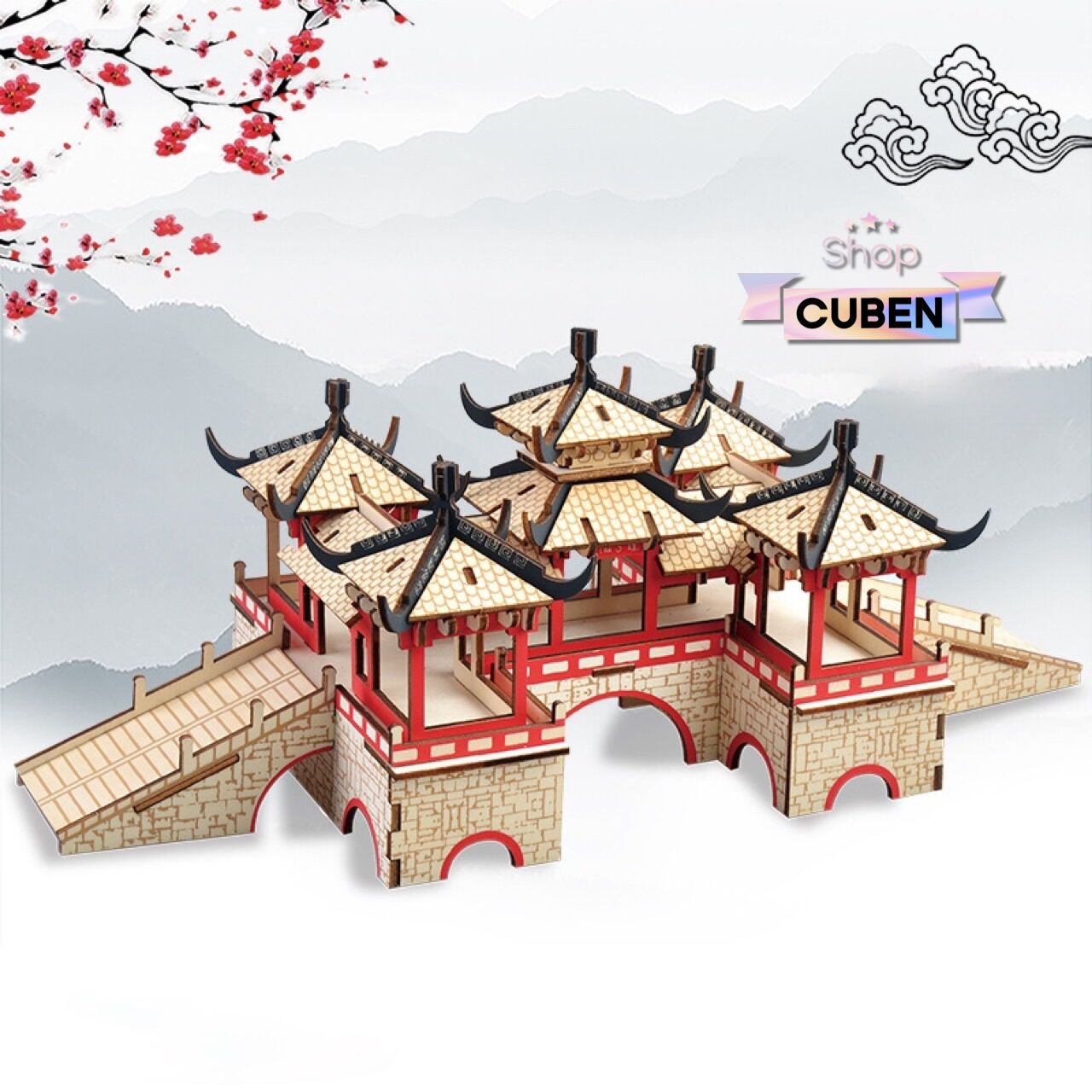 Đồ chơi lắp ráp 3D gỗ mô hình Lotus Bridge cắt laser