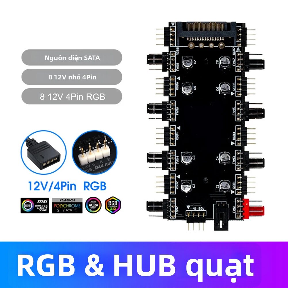12V 4Pin/5V 3PIN ARGB/RGB Quạt Tản Nhiệt Hub Bộ Chia Bo Mạch Chủ Đồng Bộ Quạt HUB Adapter Kèm Cáp Cho Phần Cứng Máy Tính Giá 208,000 Đồng*Miễn phí vận chuyển
