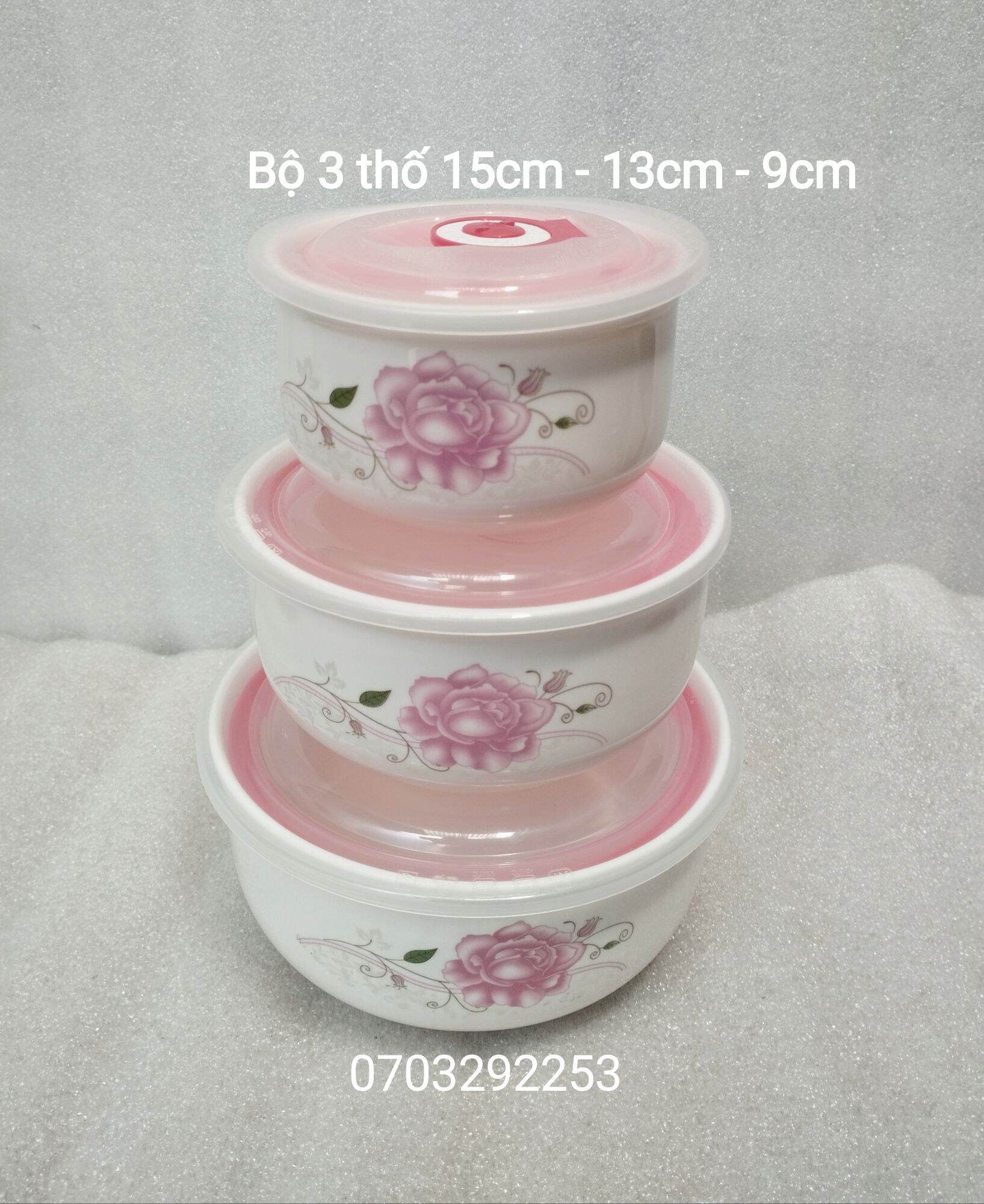 Bộ 3 thố sứ 15cm - 13cm - 9cm hỗn hợp hoạ tiết ngẫu nhiên