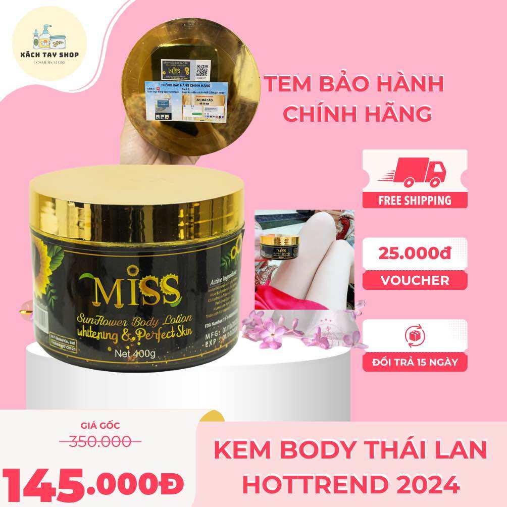 Kem Body Miss Thái Lan Dưỡng Trắng Makeup Chống Nắng Hũ Nhỏ 170g hũ lớn 400g.