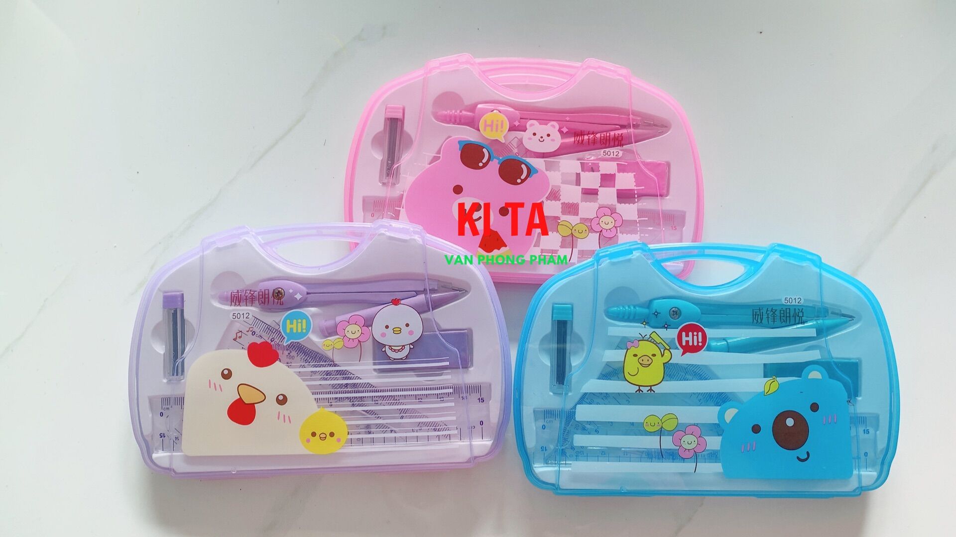 Bộ compa, thước kẻ eke tẩy chì, hộp đựng...(giao màu ngẫu nhiên)