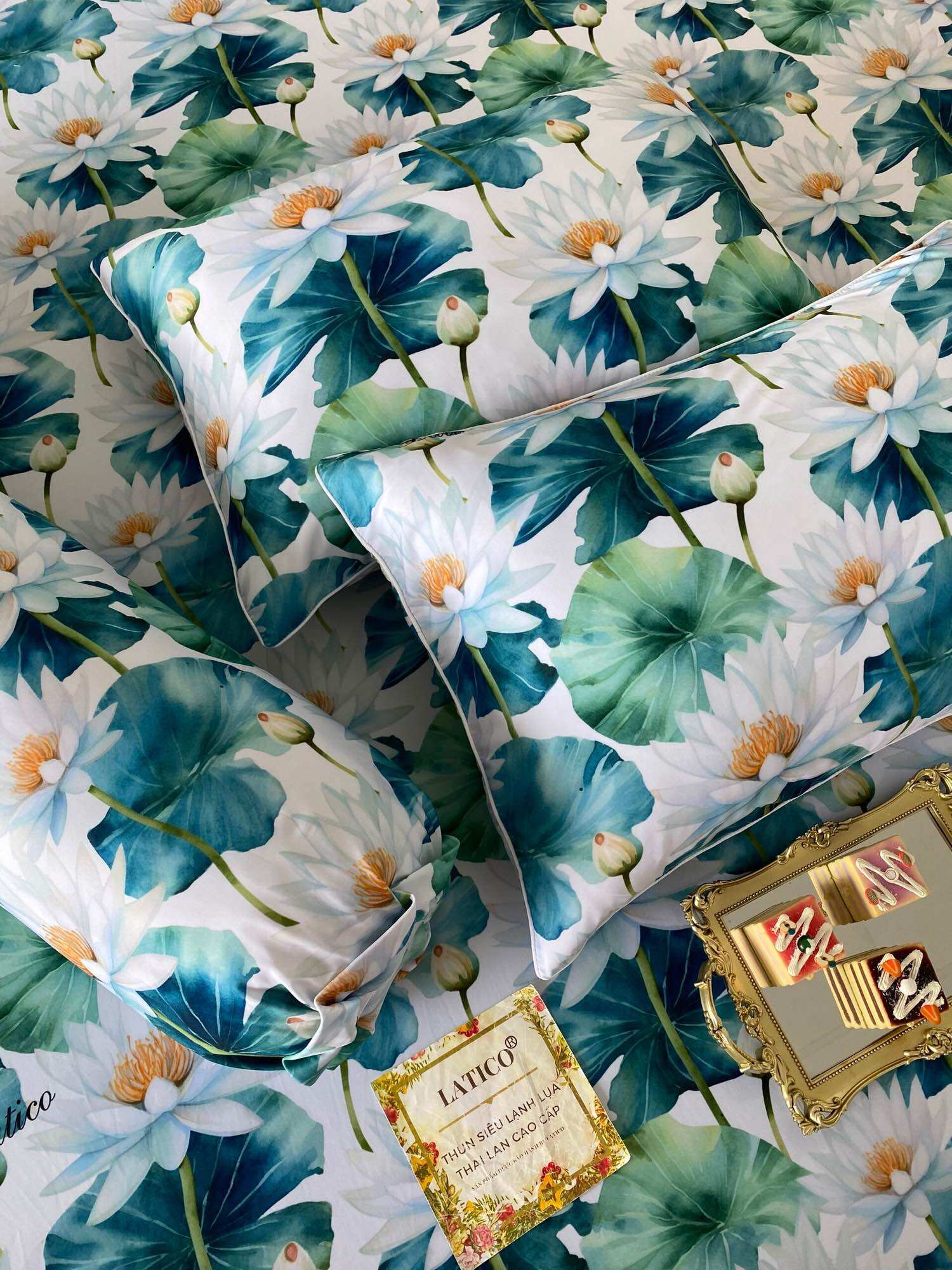 Bộ 4 món drap/ga áo gối THUN LỤA SIÊU LẠNH THÁI LATICO