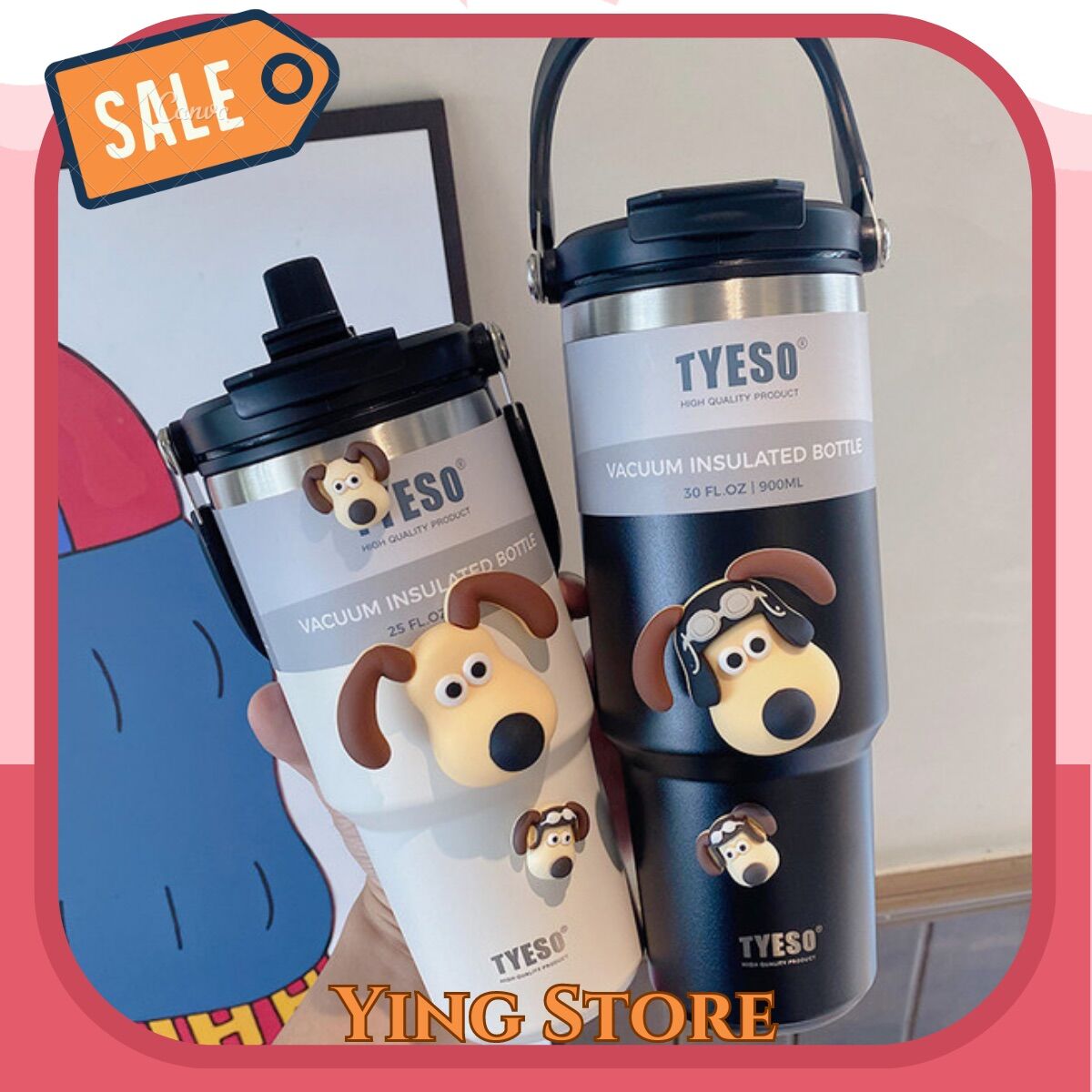 Ly giữ nhiệt thép ko gỉ tyeso 900ml có quai xách, ống hút, giữ nhiệt lâu đến 12h