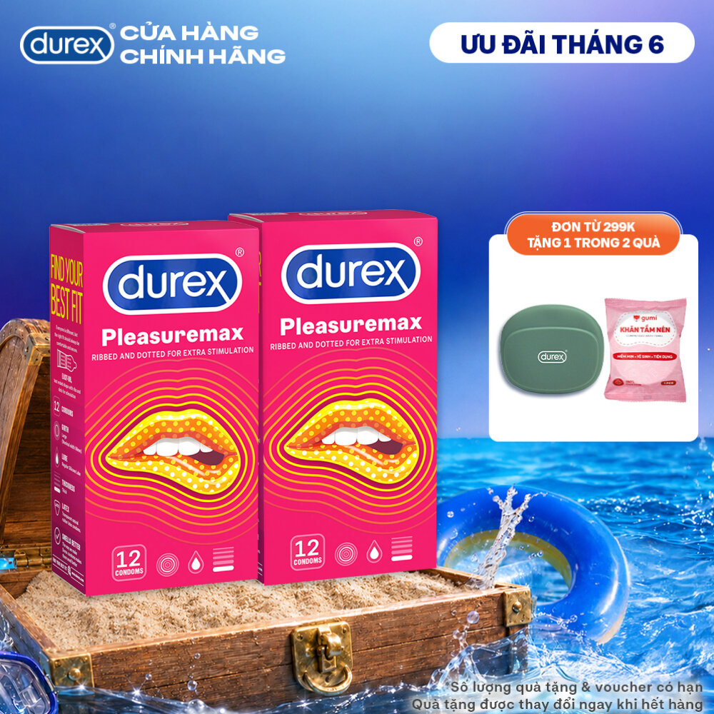 Bộ 2 hộp bao cao su Durex Pleasuremax gân gai, size 56mm, 12 bao/hộp