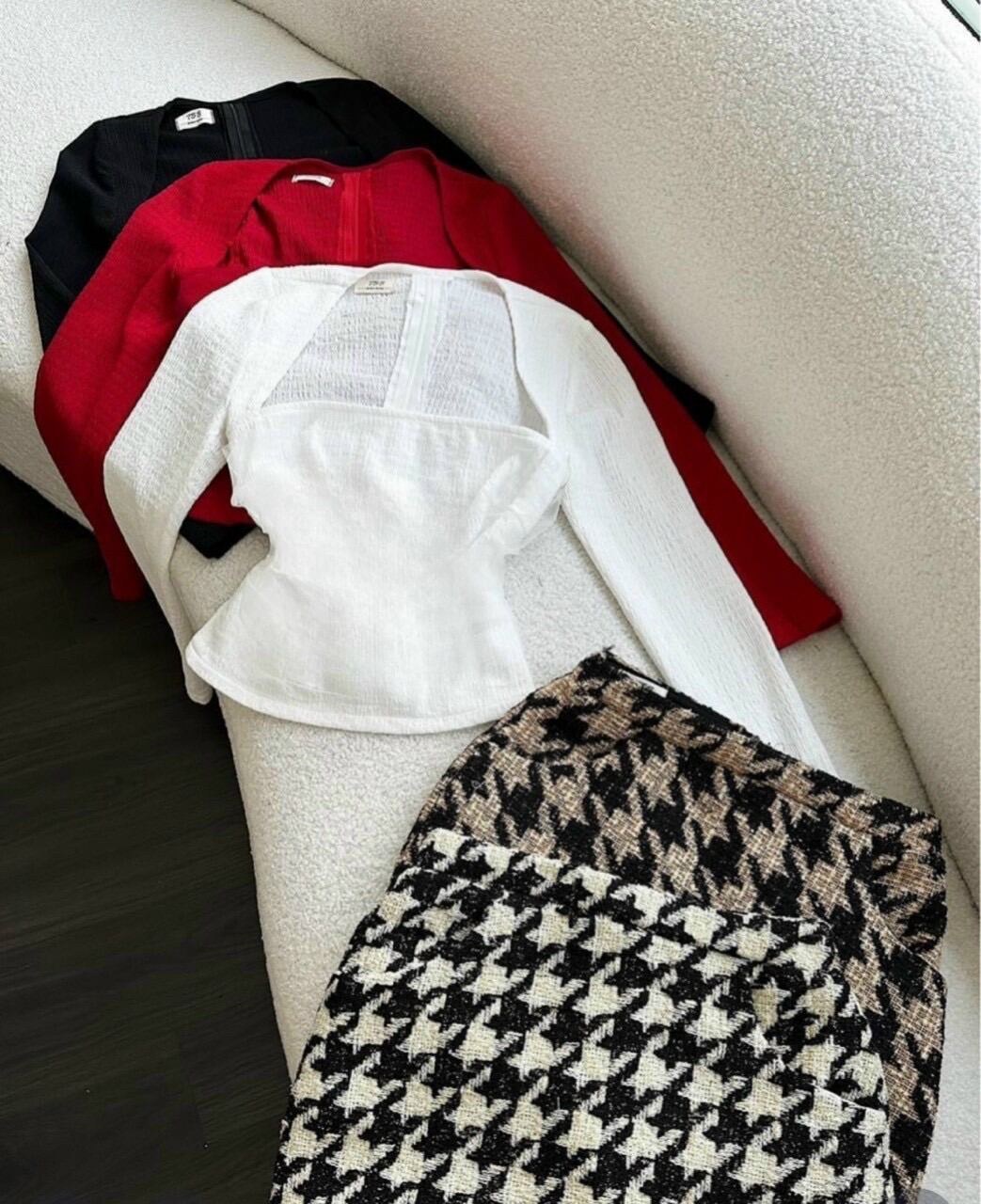 Set áo tay dài chân váy bố