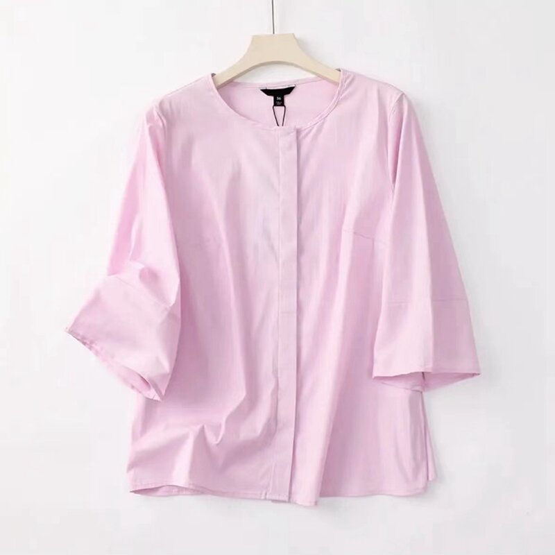 Áo Sơ Mi Nữ Cổ Tròn Tay Dài Mỏng Cotton Rộng Rãi Mùa Hè Áo Len Cardigan Tay Áo Trumpet Mỏng Cotton Á