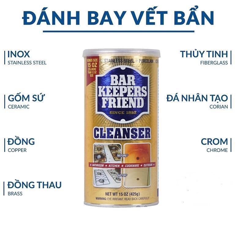 Bột làm sạch BKF Bar Keepers Friend - Sạch kính, vòi chậu, xoong nồi, vết ố...