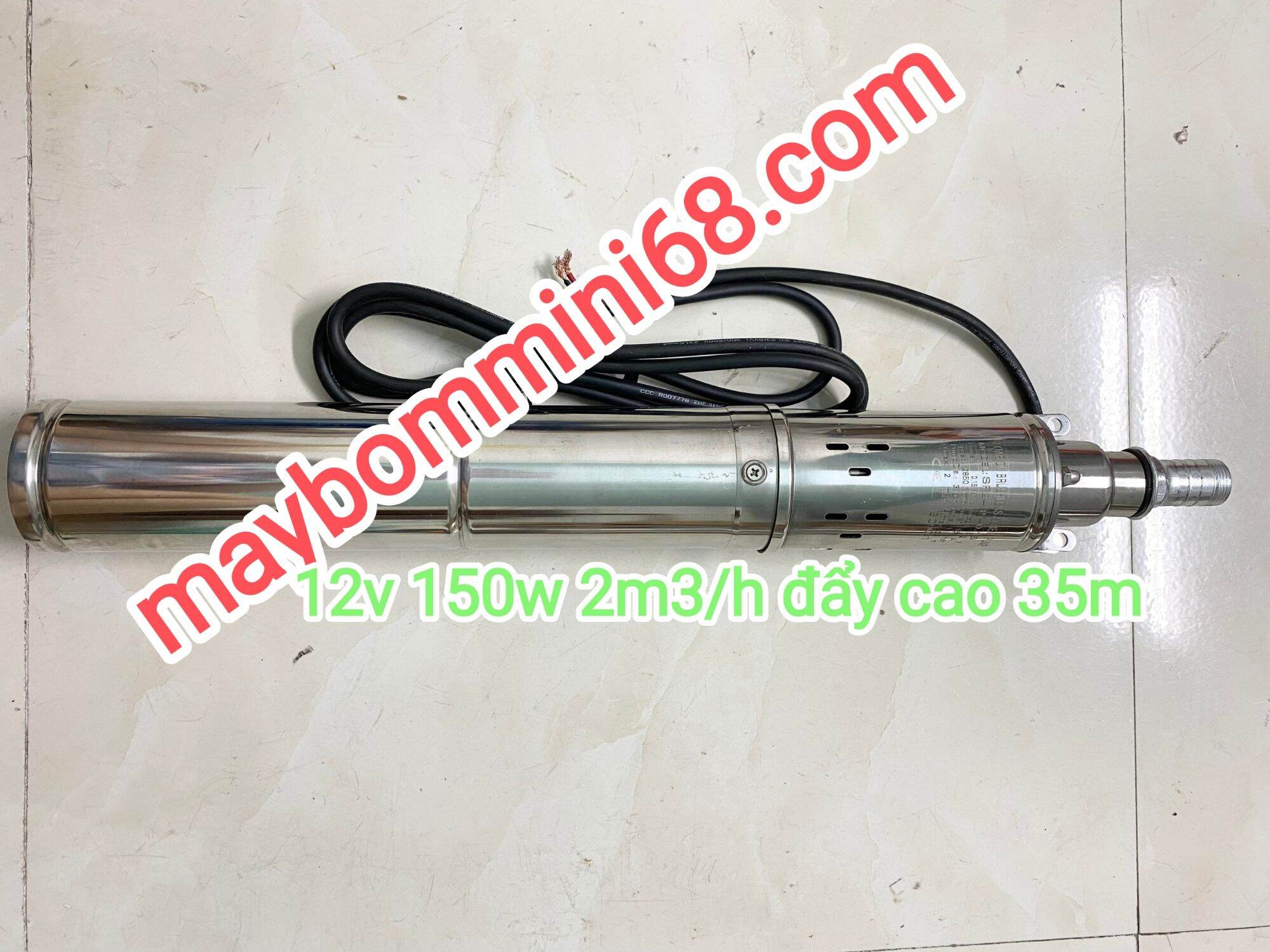 máy bơm hỏa tiễn không chổi than 12v 150w 2m3/h đẩy cao 35m