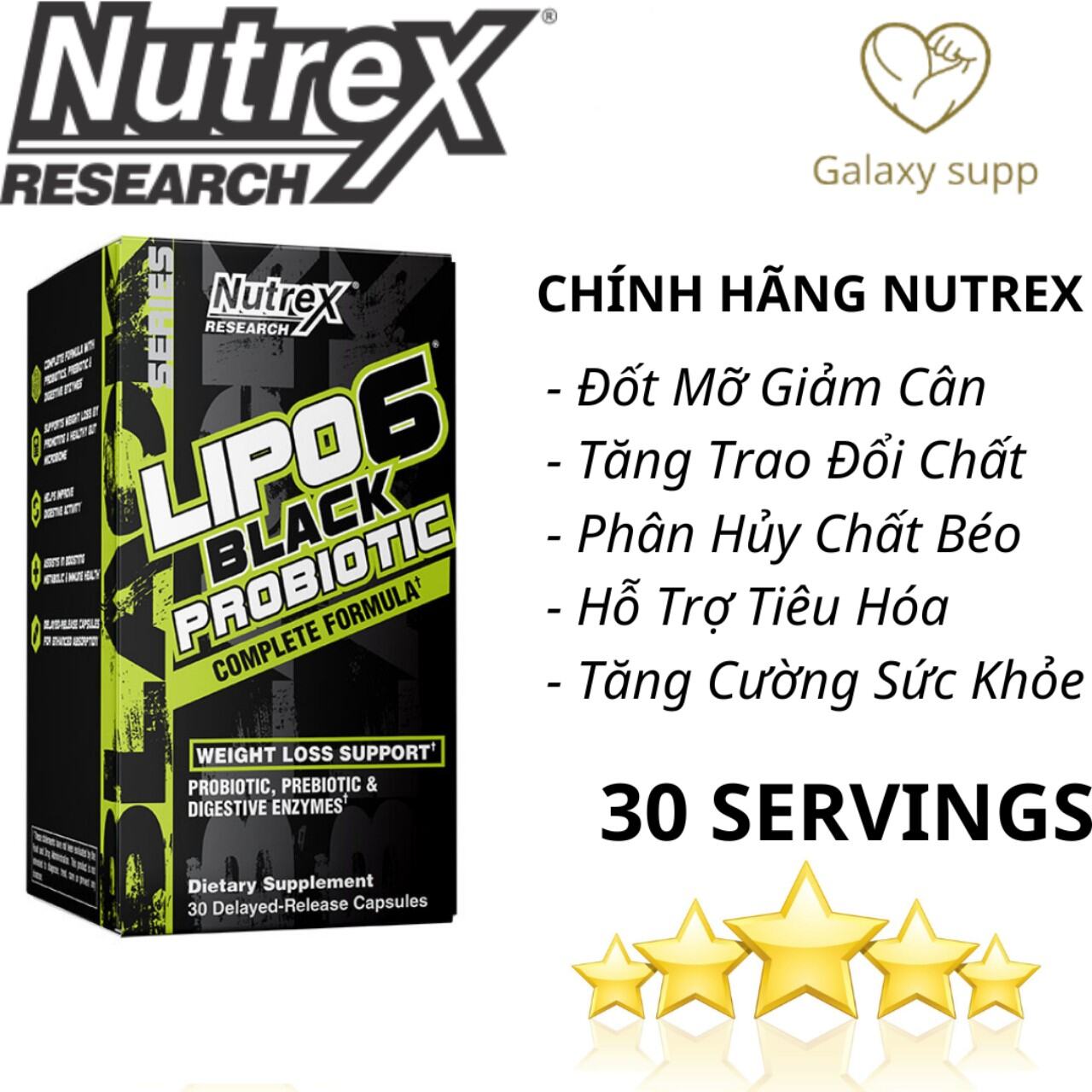 Nutrex Lipo6 Black Probiotic Đốt Mỡ Giảm Cân 30 Viên